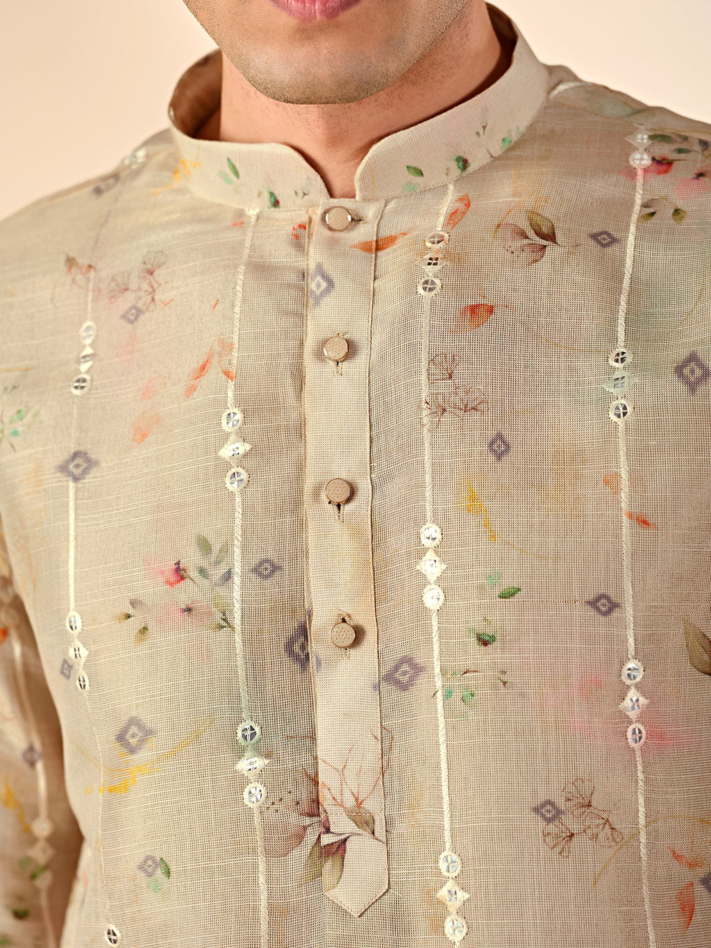 Cream Print Casual Kurta