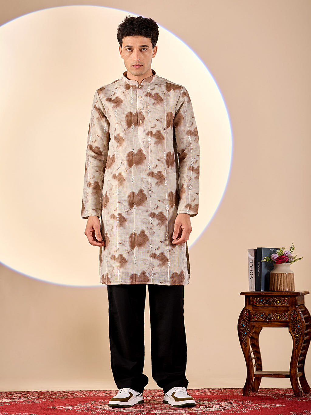 Brown Tie-Dye Casual Kurta