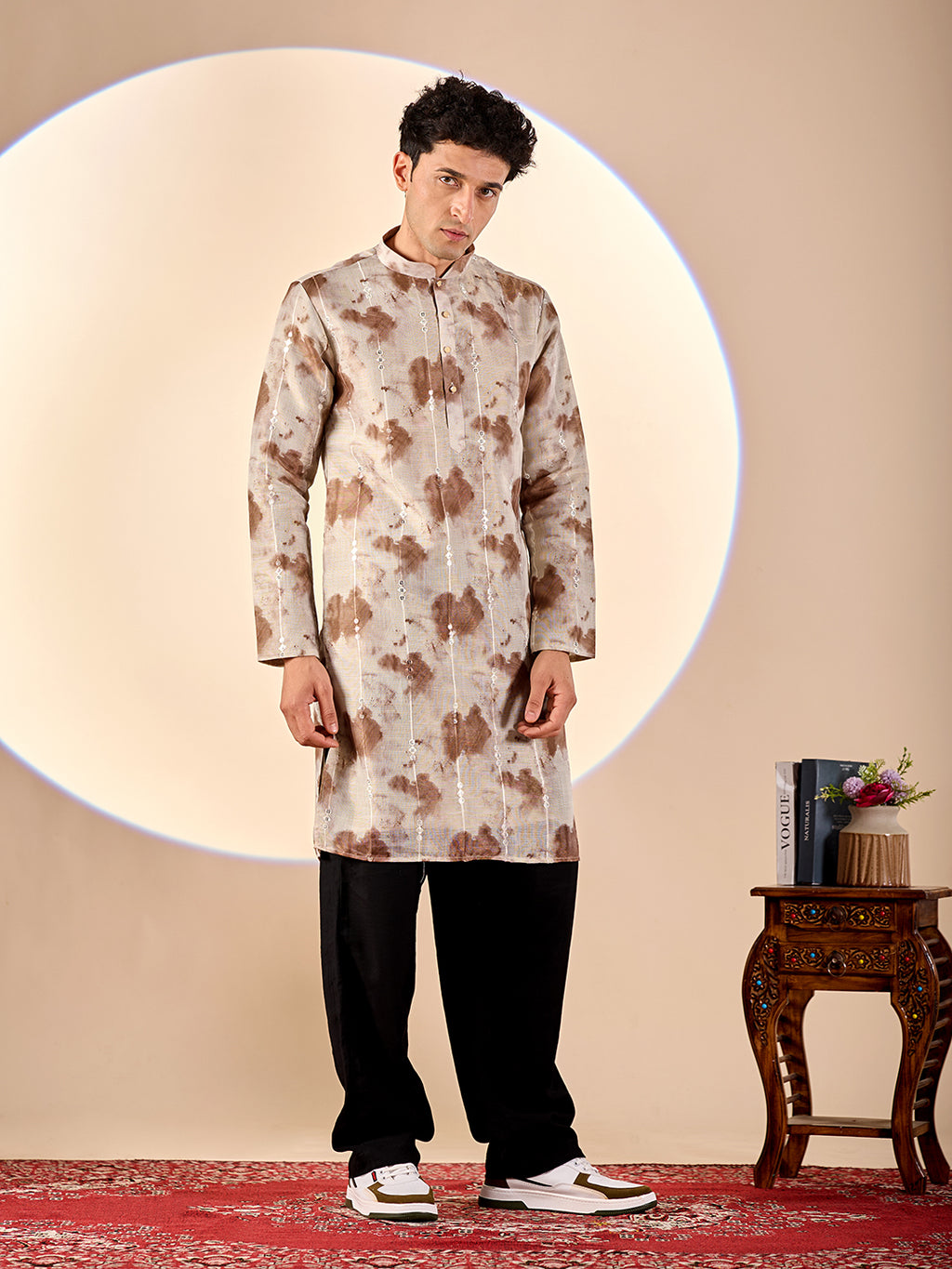 Brown Tie-Dye Casual Kurta