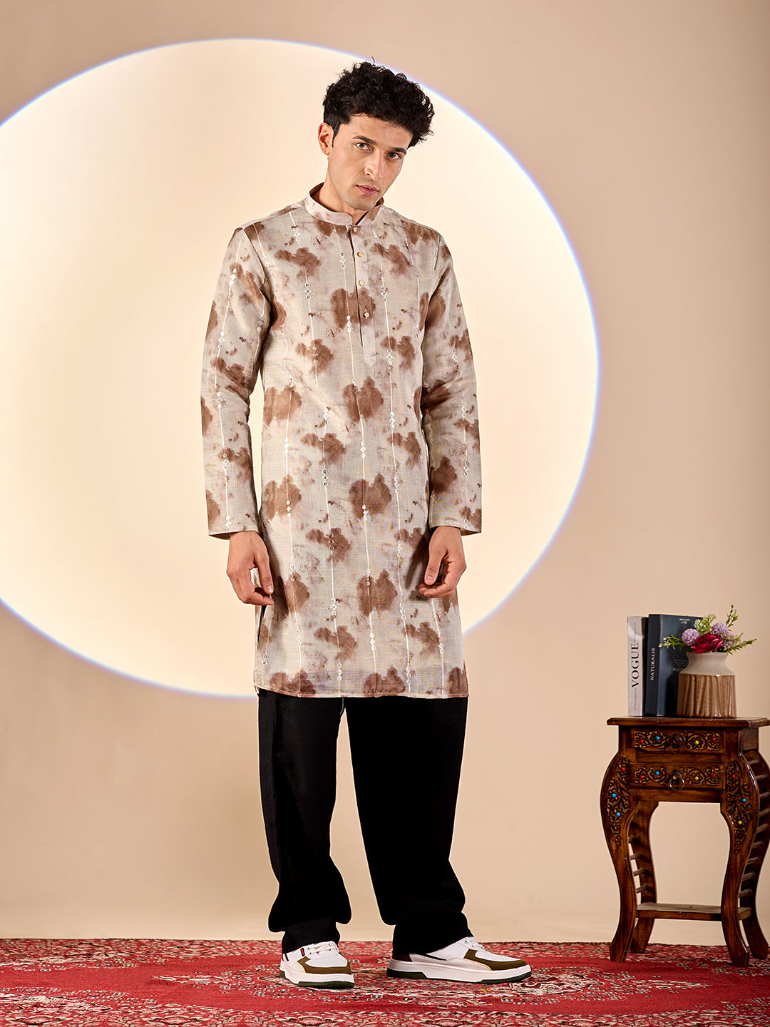Brown Tie-Dye Casual Kurta