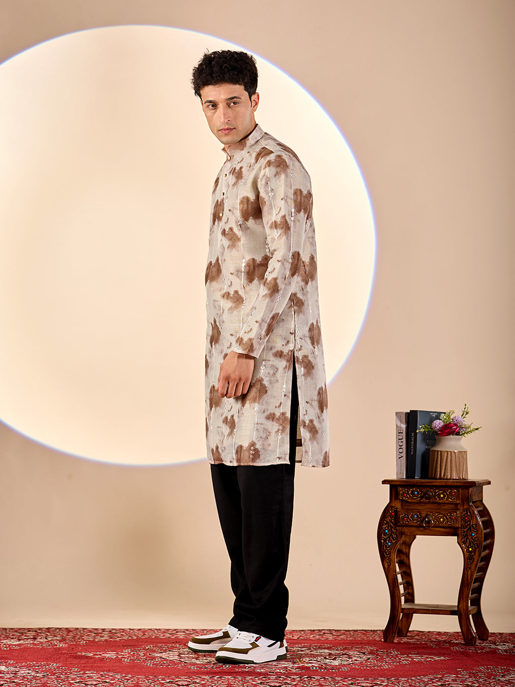 Brown Tie-Dye Casual Kurta