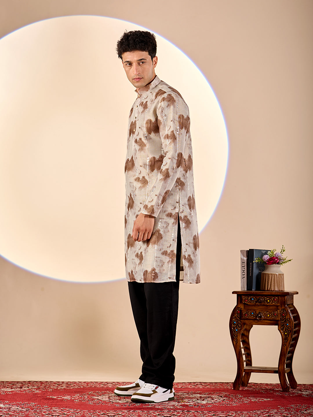 Brown Tie-Dye Casual Kurta