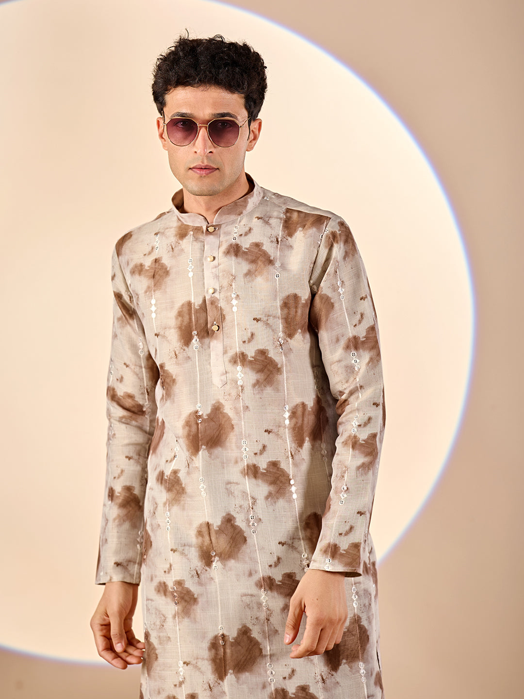 Brown Tie-Dye Casual Kurta