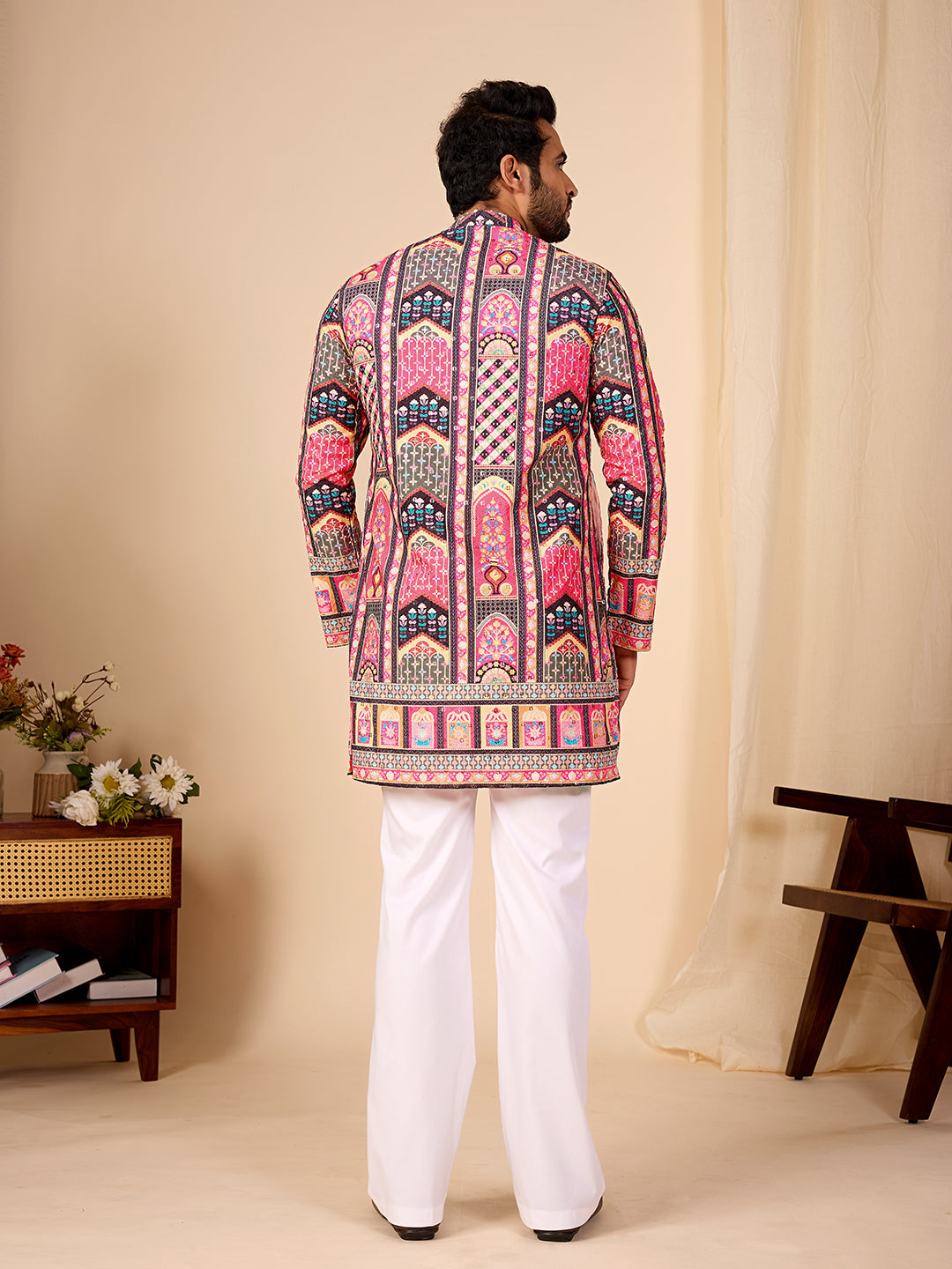 Rang Mahal Dark Pink Printed Kurta Pant set.
