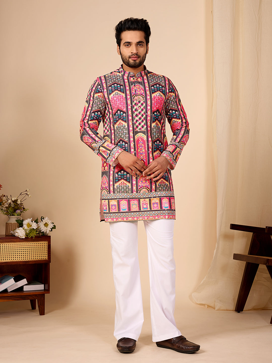 Rang Mahal Dark Pink Printed Kurta Pant set.