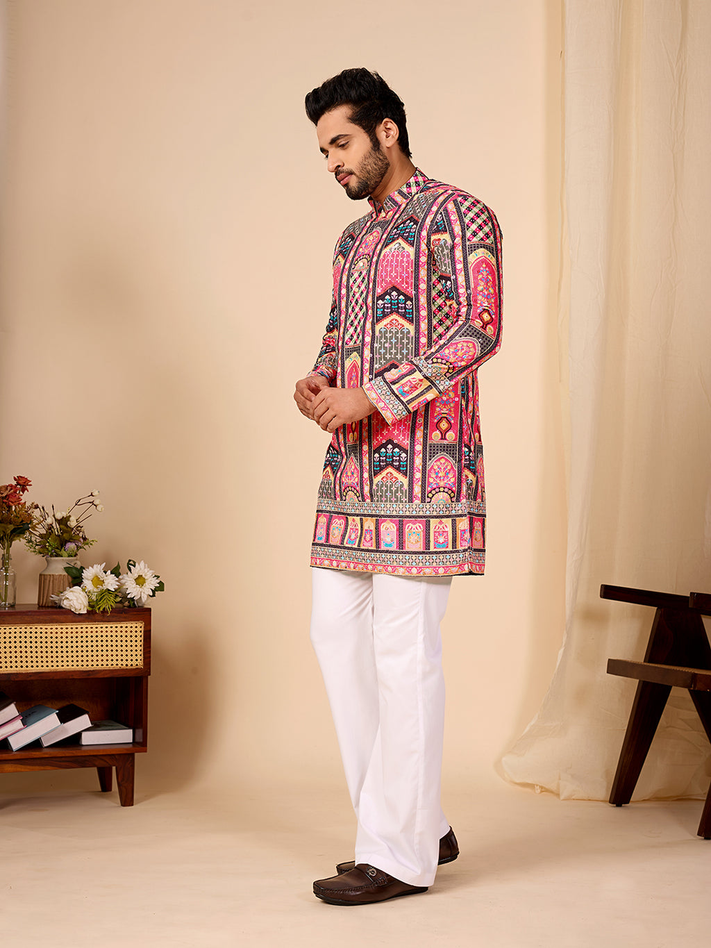 Rang Mahal Dark Pink Printed Kurta Pant set.