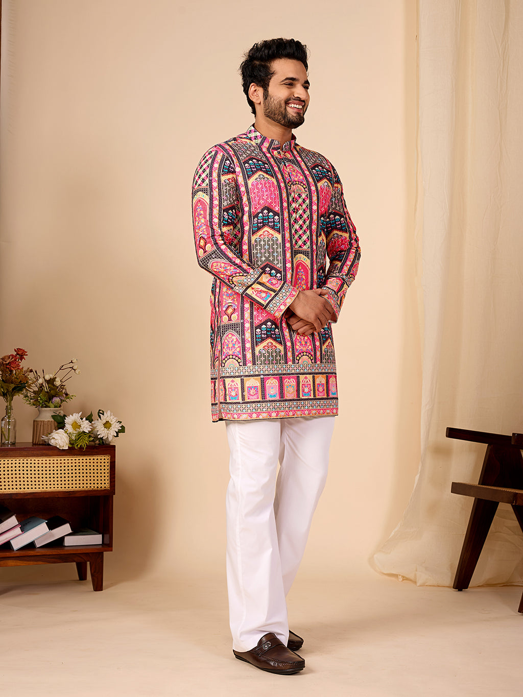 Rang Mahal Dark Pink Printed Kurta Pant set.