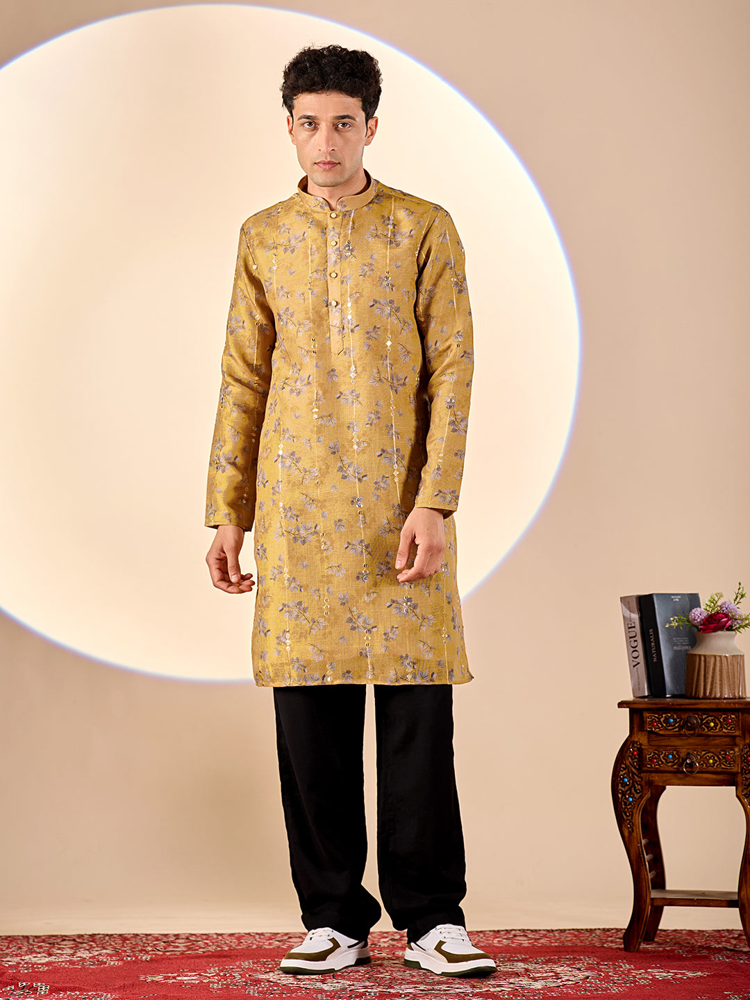 Mustard Yellow Floral Casual Kurta