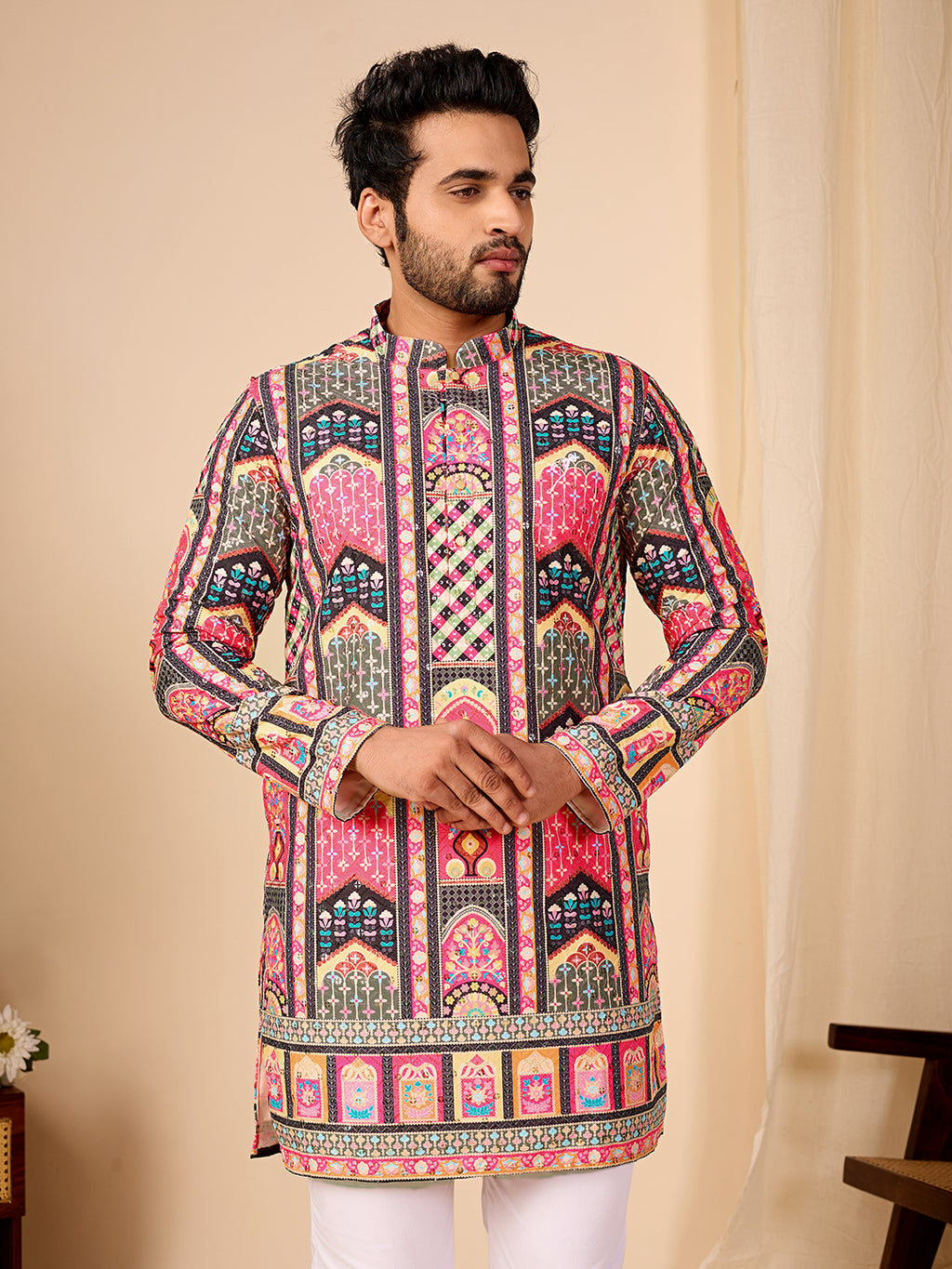 Rang Mahal Dark Pink Printed Kurta Pant set.