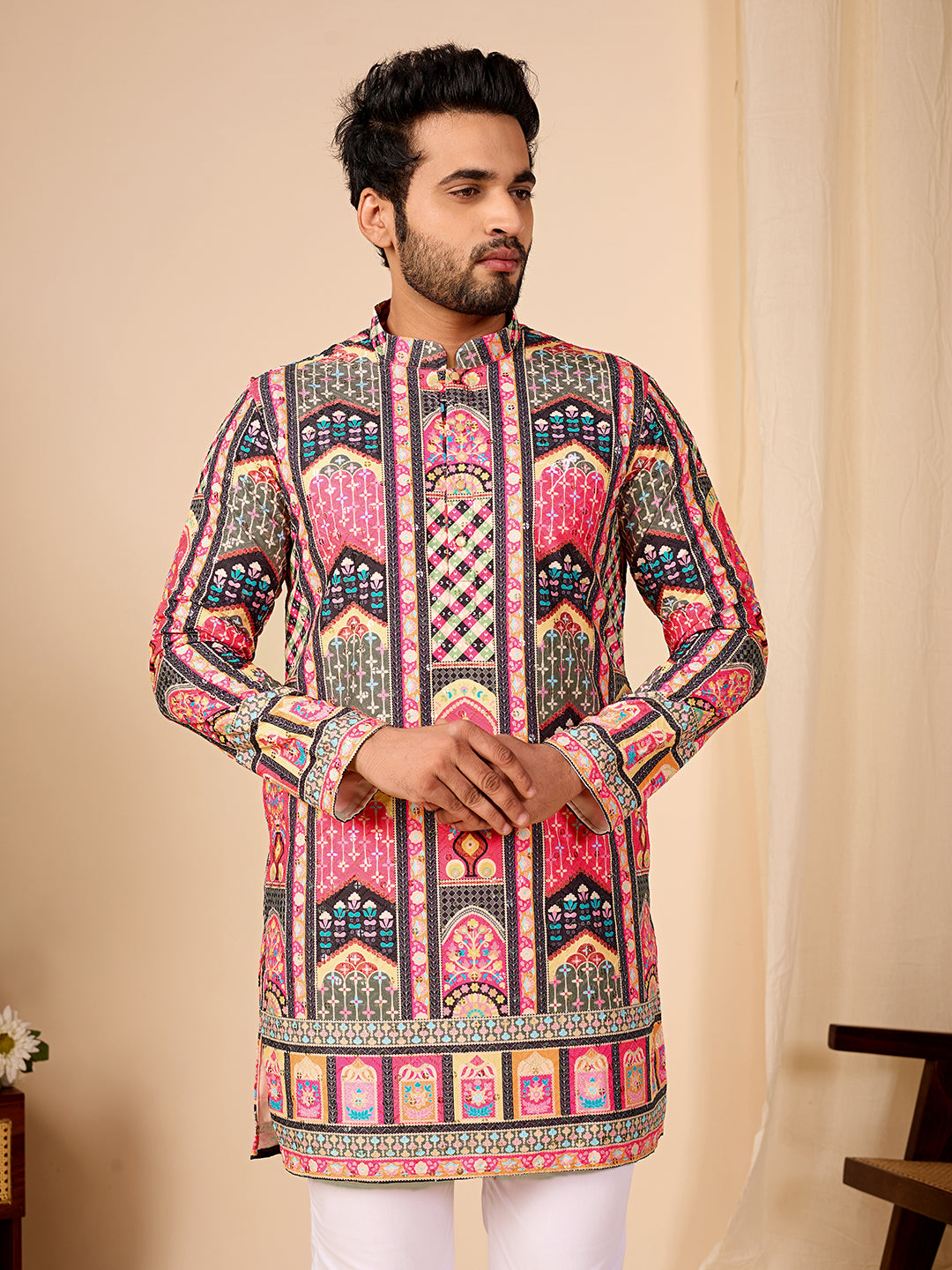 Rang Mahal Dark Pink Printed Kurta Pant set.