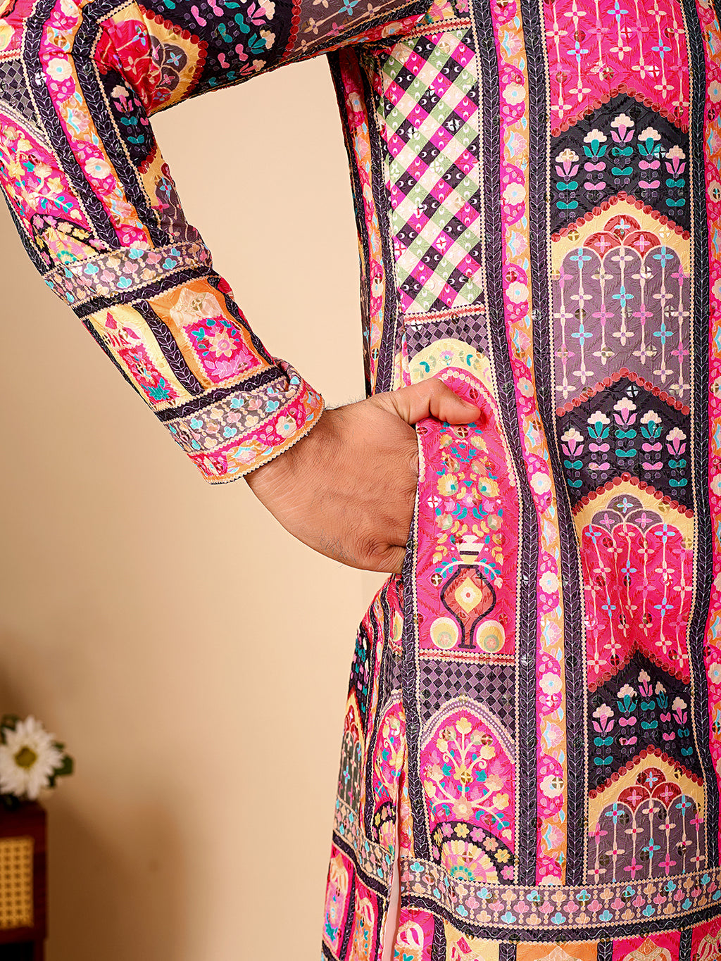 Rang Mahal Dark Pink Printed Kurta Pant set.