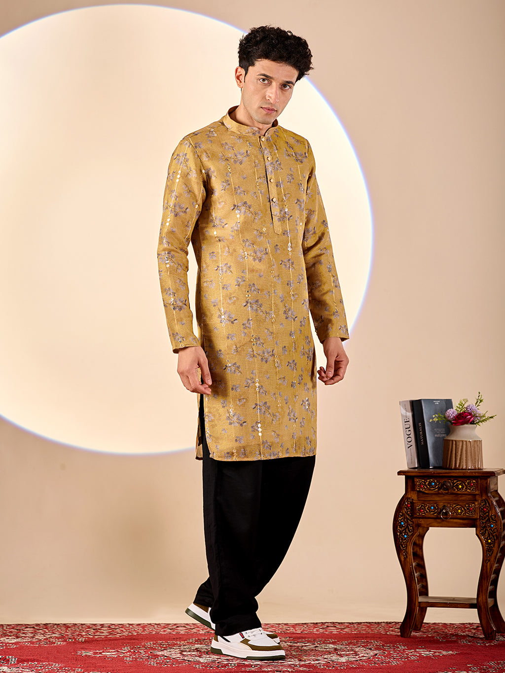 Mustard Yellow Floral Casual Kurta