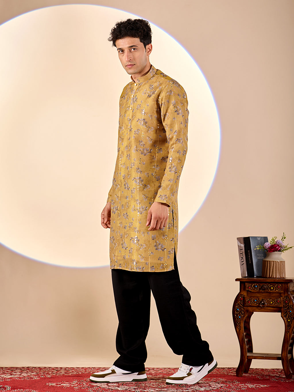 Mustard Yellow Floral Casual Kurta