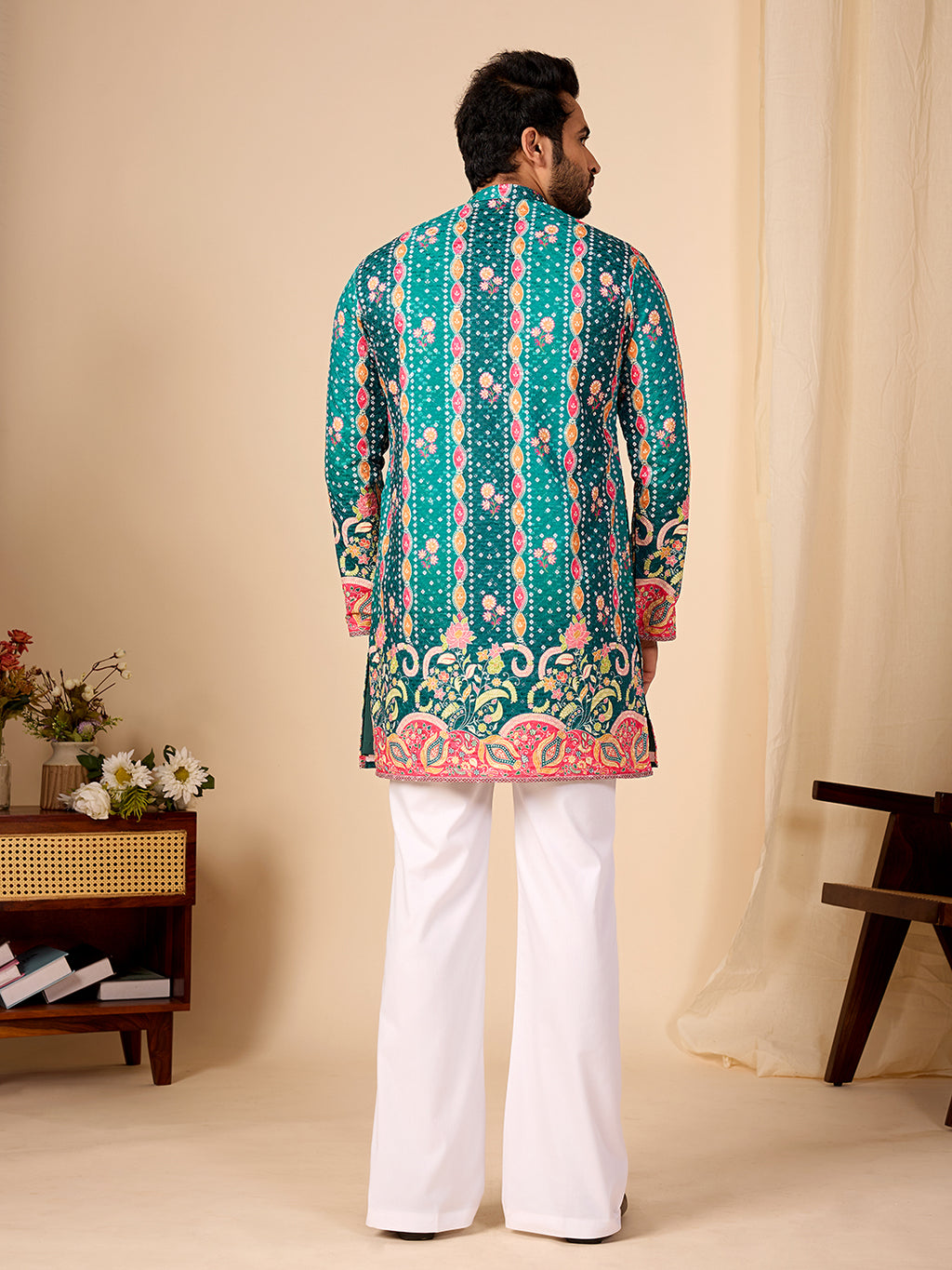 Rang Mahal Emerald Green Printed Kurta Pant set.