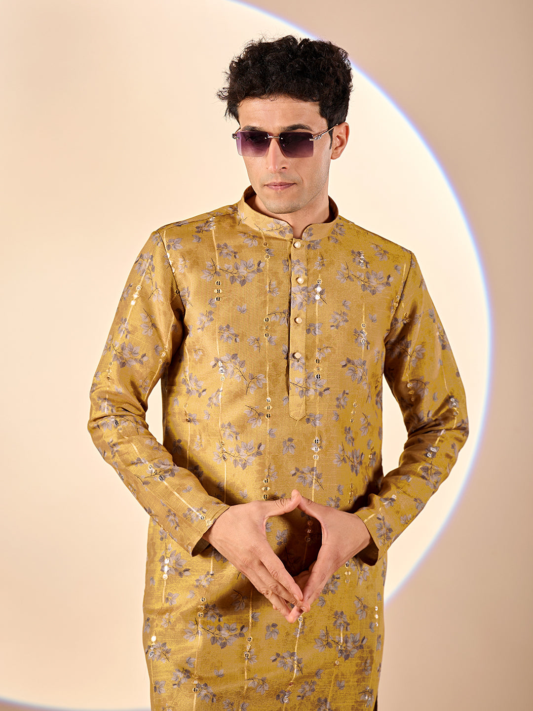Mustard Yellow Floral Casual Kurta