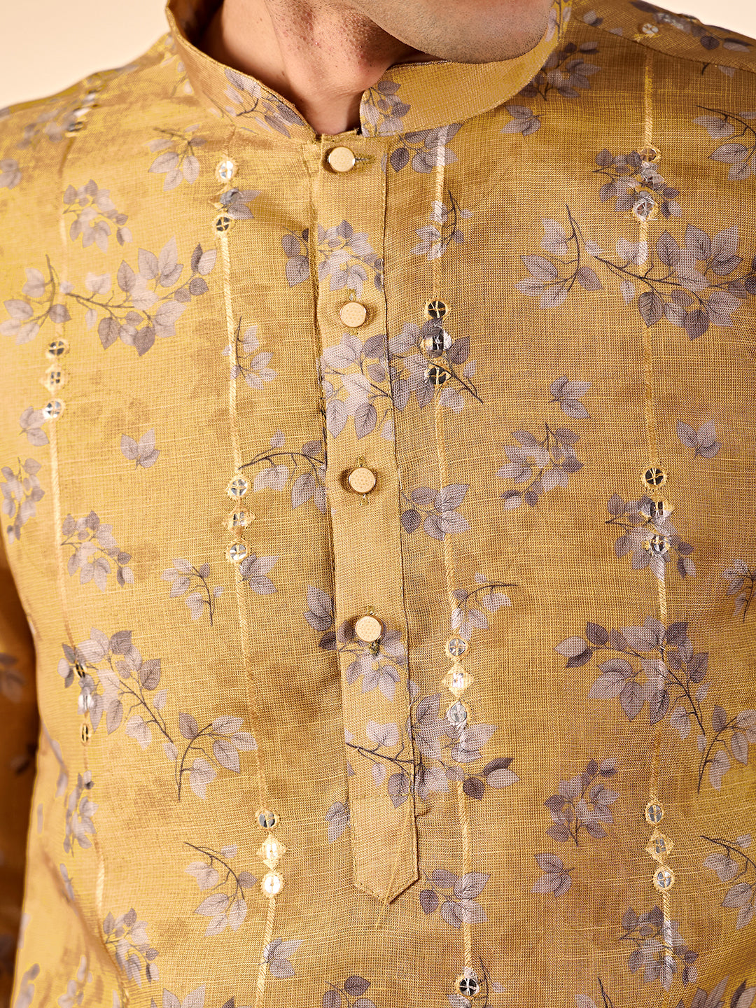 Mustard Yellow Floral Casual Kurta