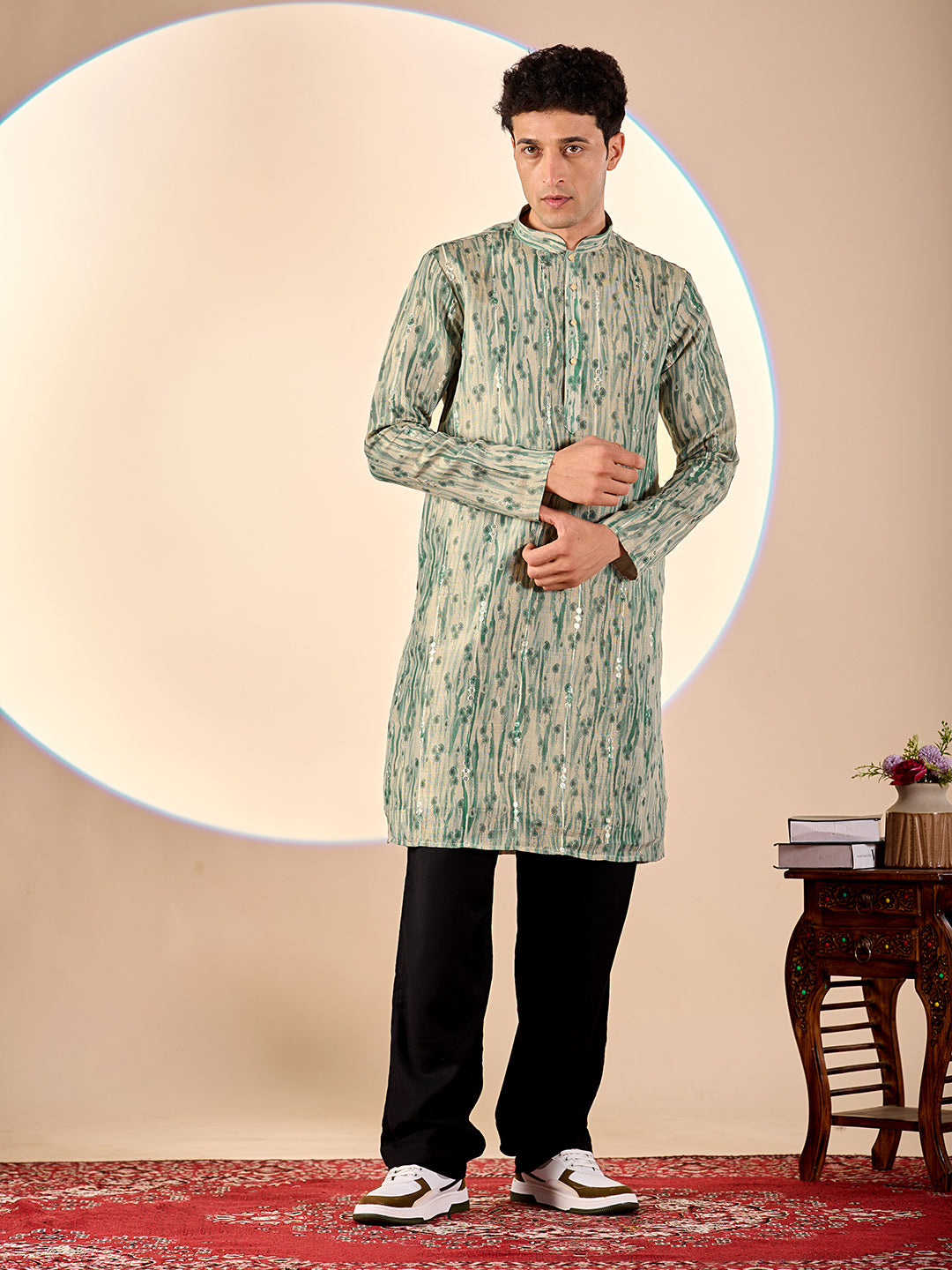 Pale Green Abstract Casual Kurta