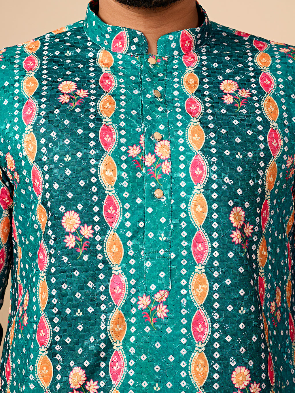 Rang Mahal Emerald Green Printed Kurta Pant set.