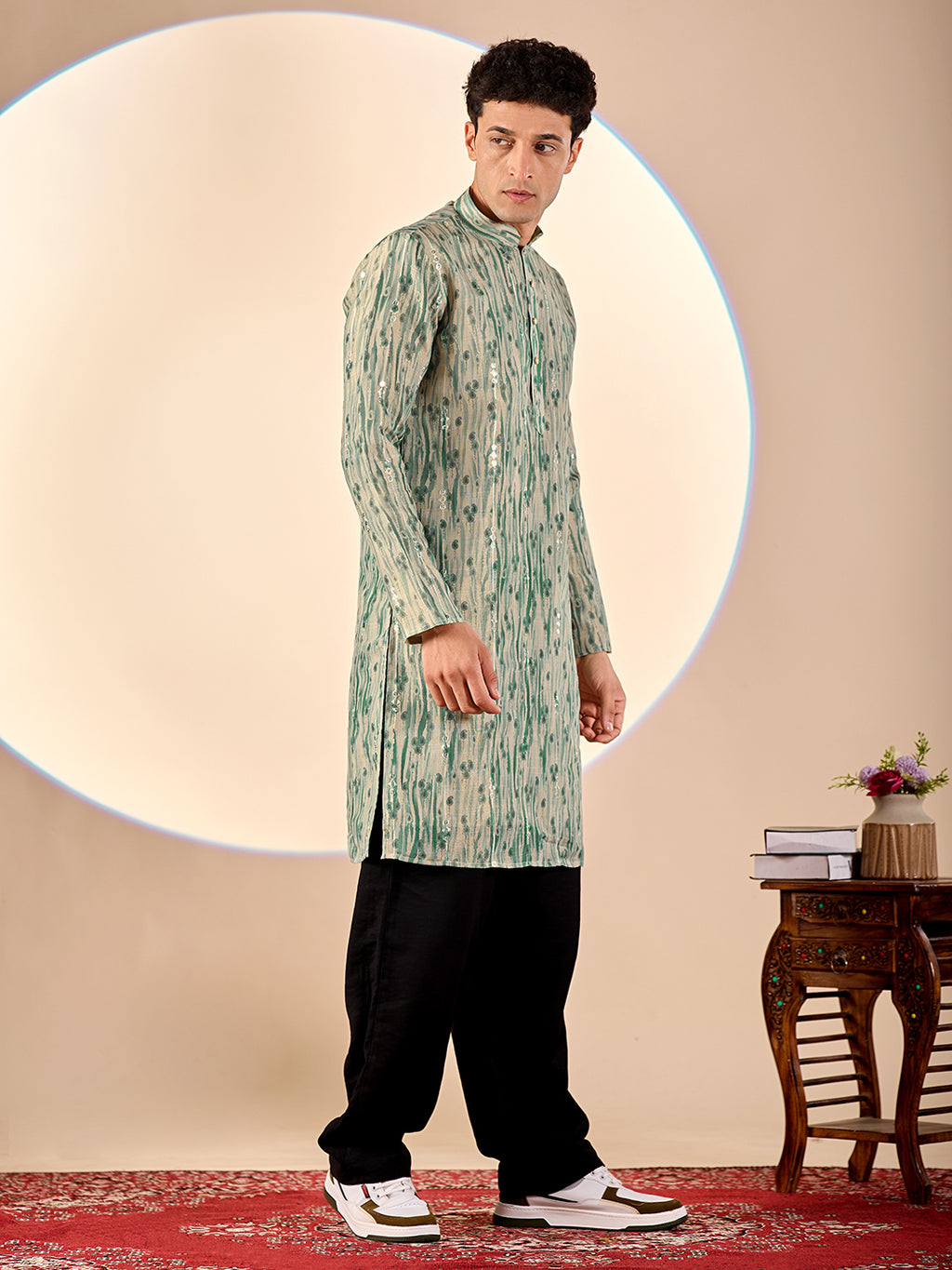Pale Green Abstract Casual Kurta