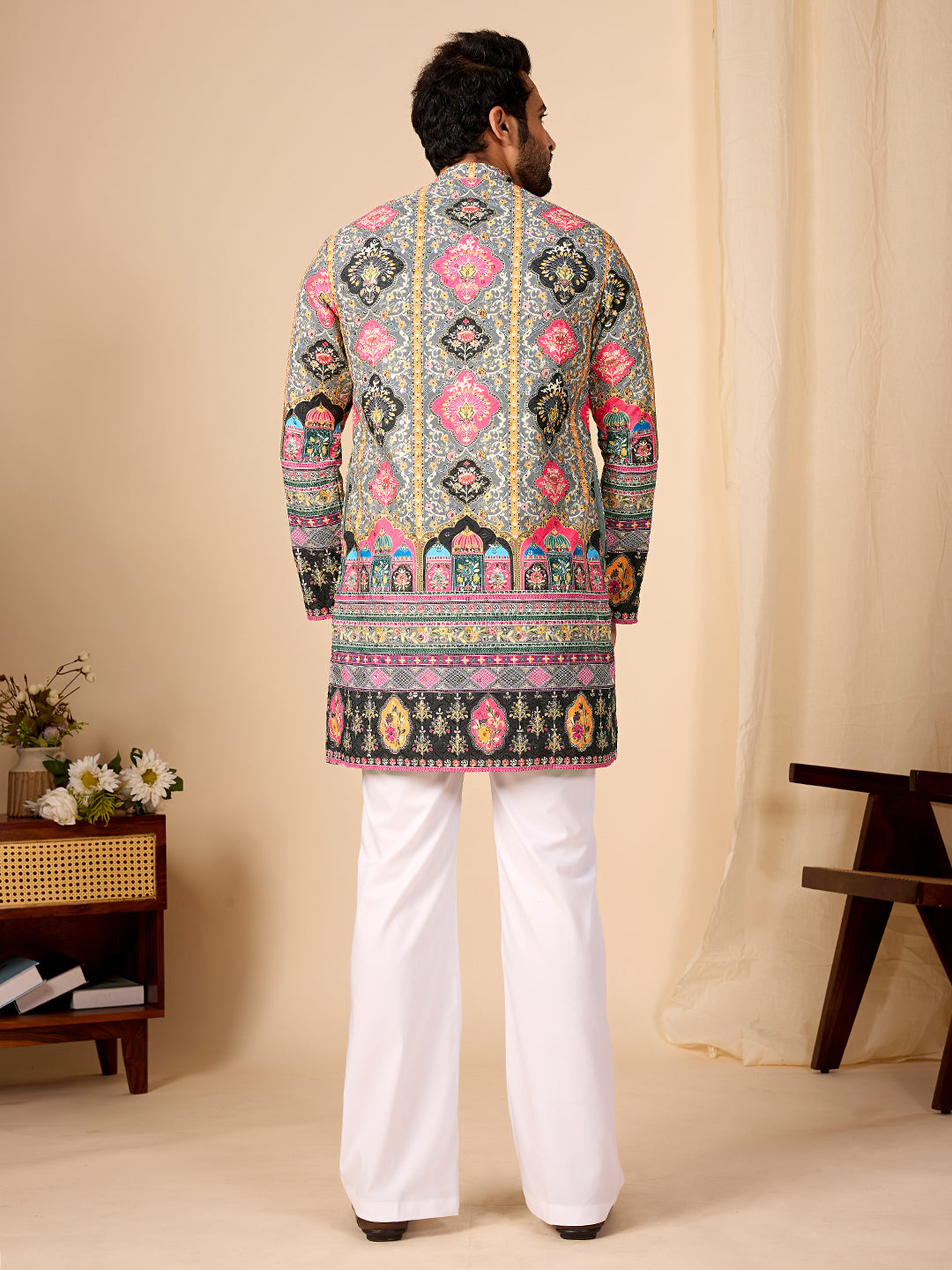 Rang Mahal Grey Printed Kurta Pant set.