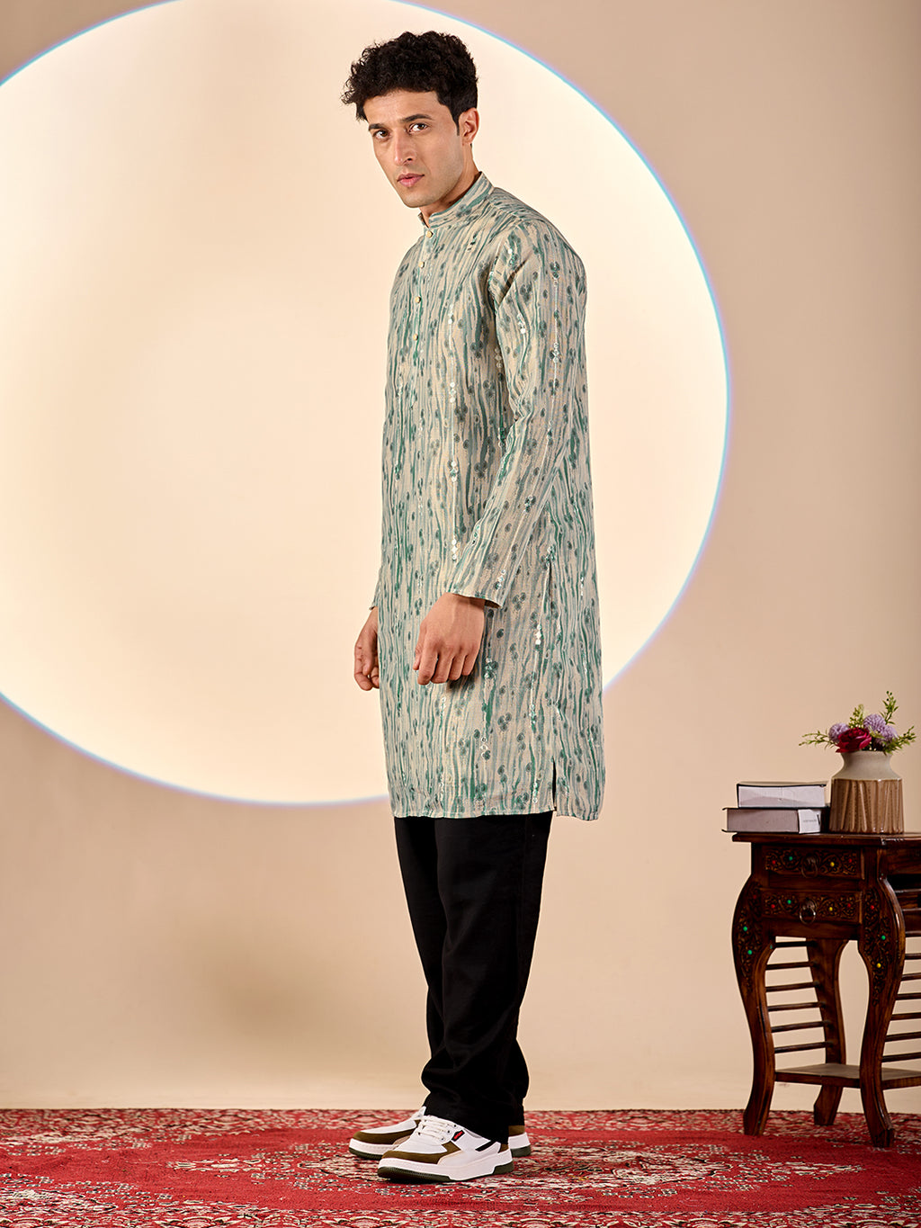 Pale Green Abstract Casual Kurta