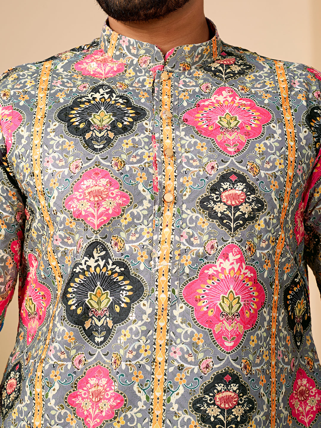 Rang Mahal Grey Printed Kurta Pant set.