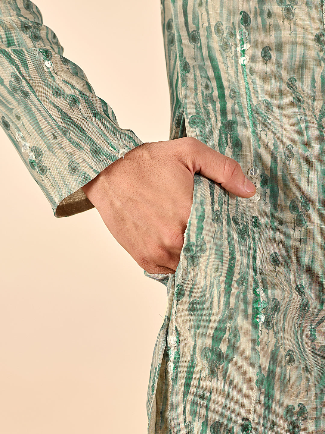 Pale Green Abstract Casual Kurta