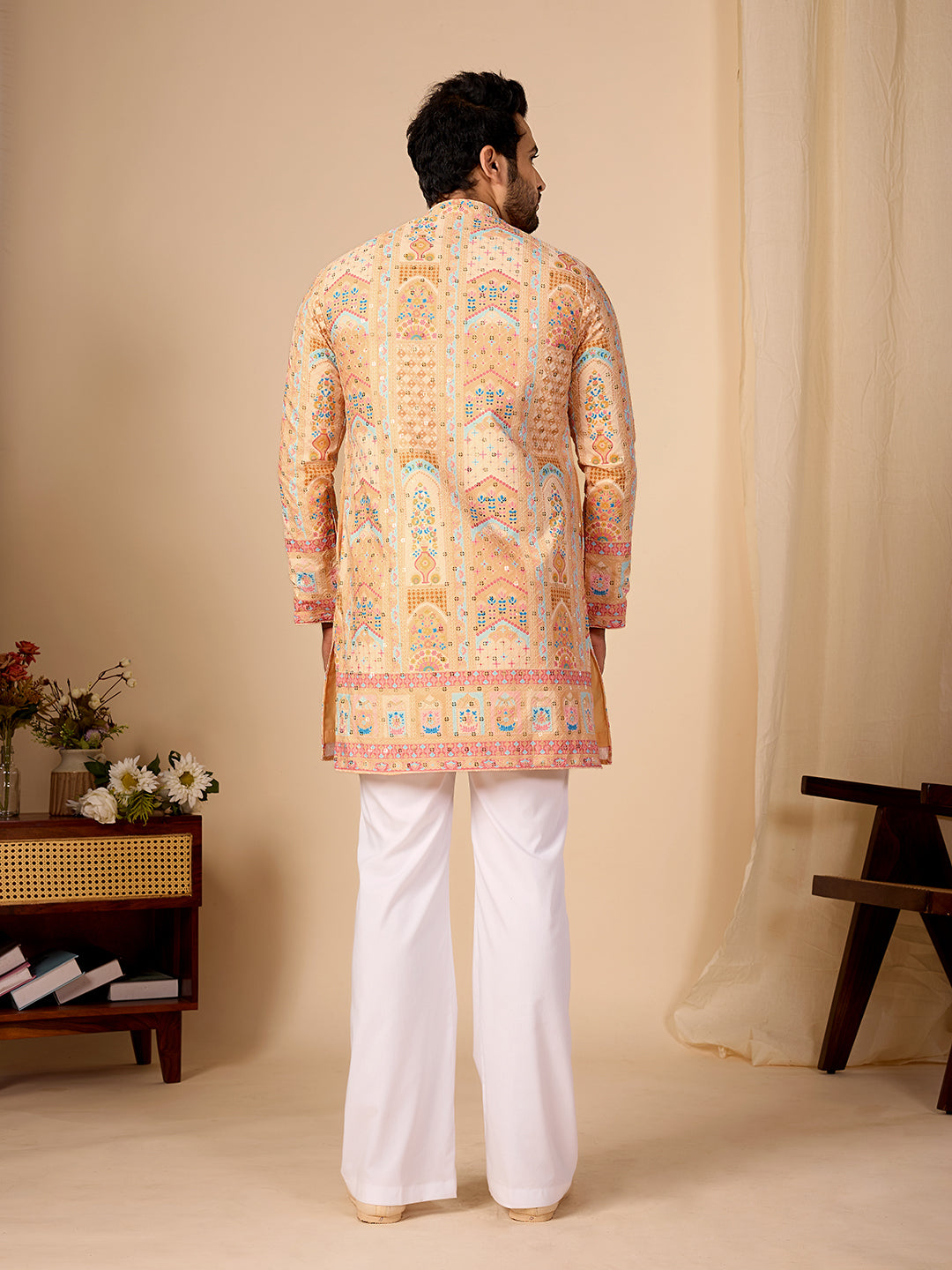 Rang Mahal Yellow Printed Kurta Pant set.