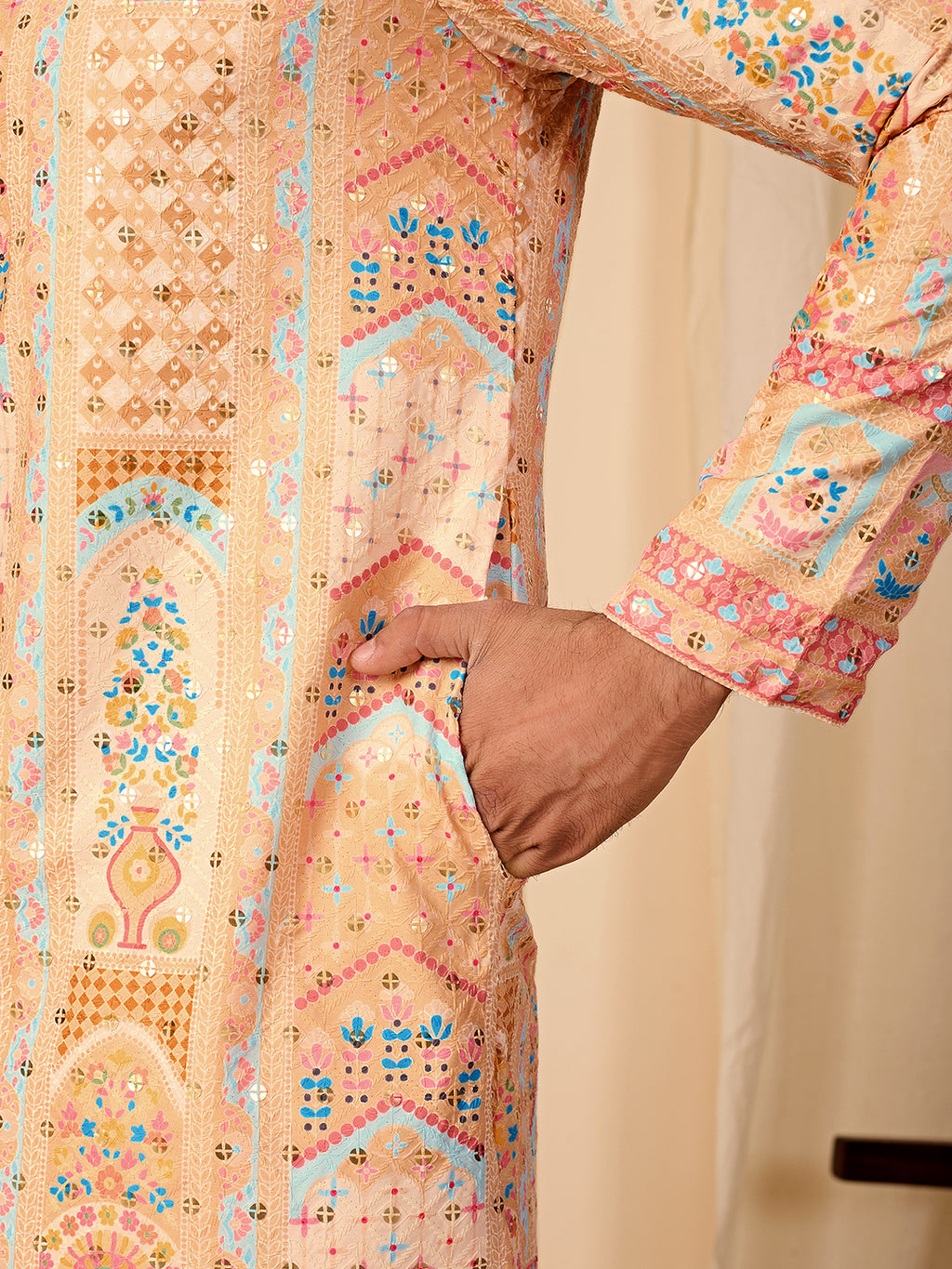 Rang Mahal Yellow Printed Kurta Pant set.