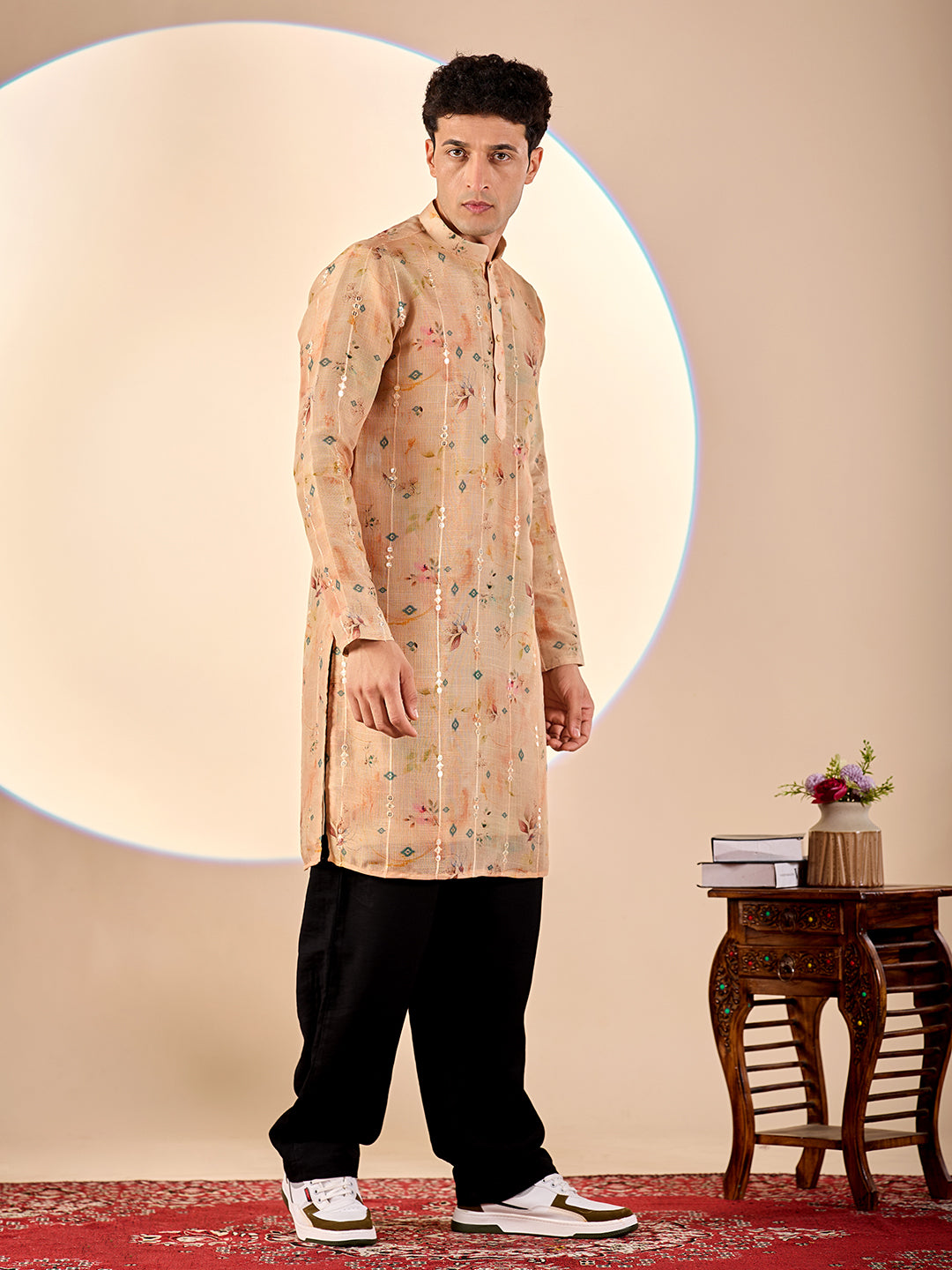 Taupe Floral Casual Kurta