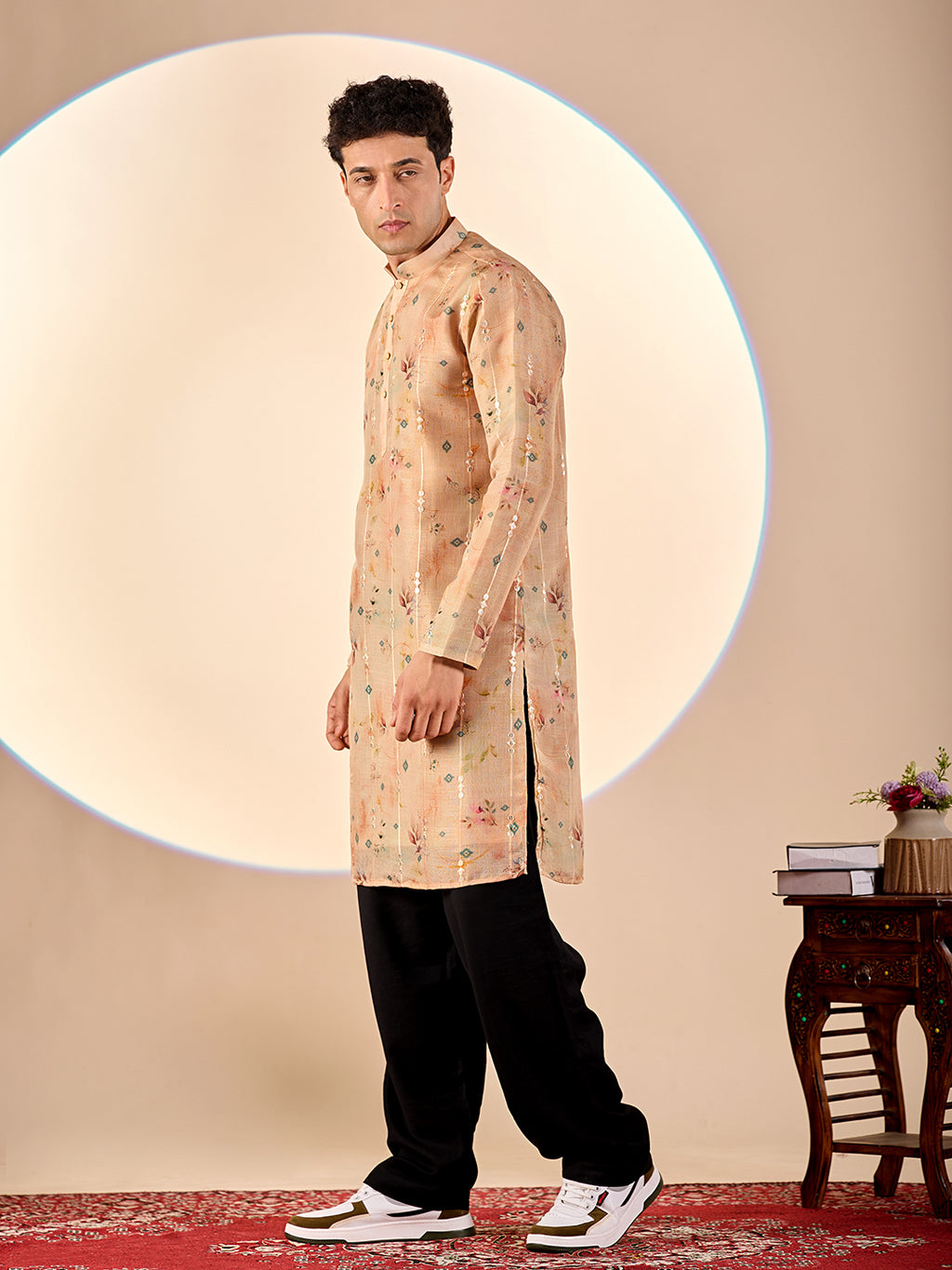 Taupe Floral Casual Kurta