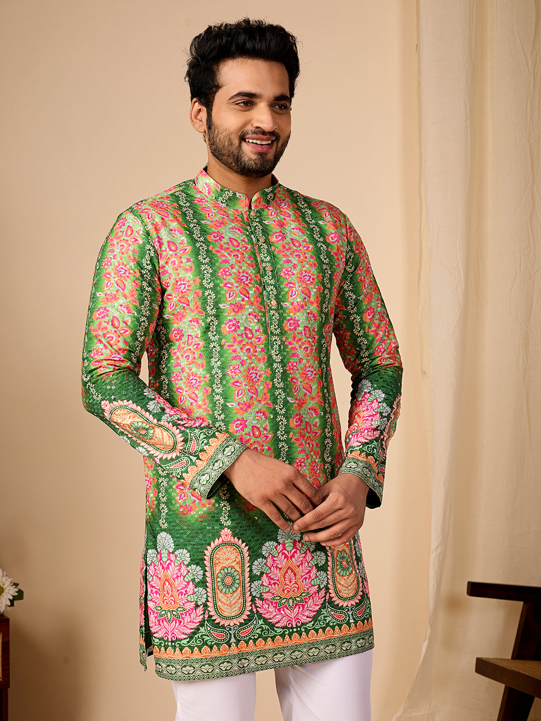Rang Mahal Green Printed Kurta Pant set.