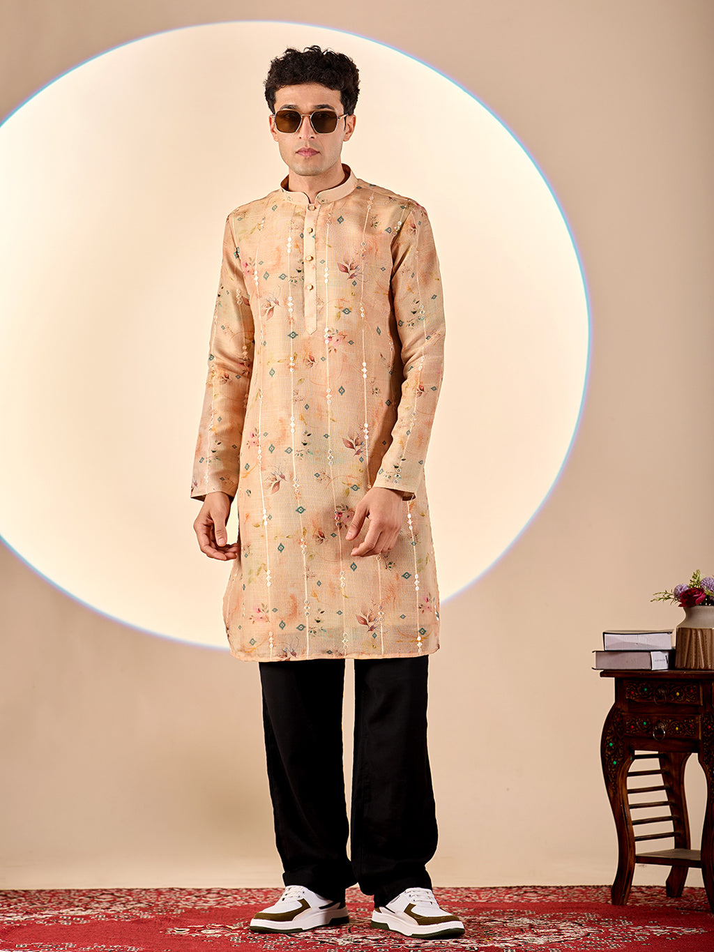 Taupe Floral Casual Kurta