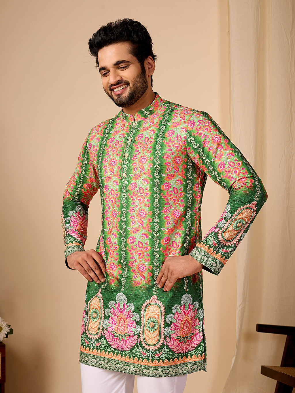 Rang Mahal Green Printed Kurta Pant set.