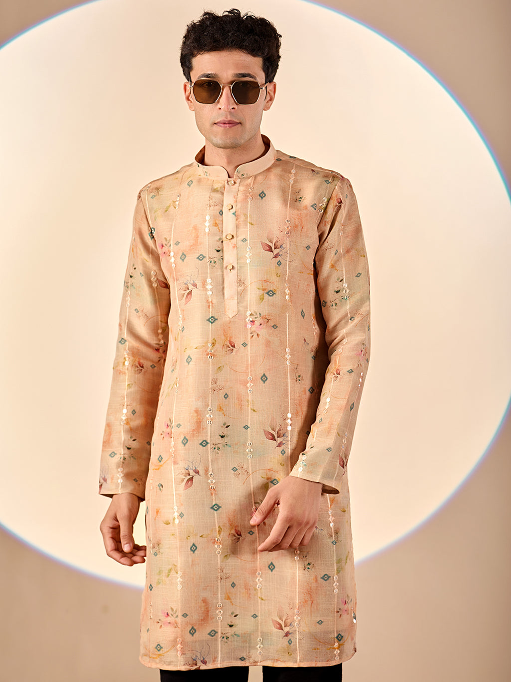 Taupe Floral Casual Kurta
