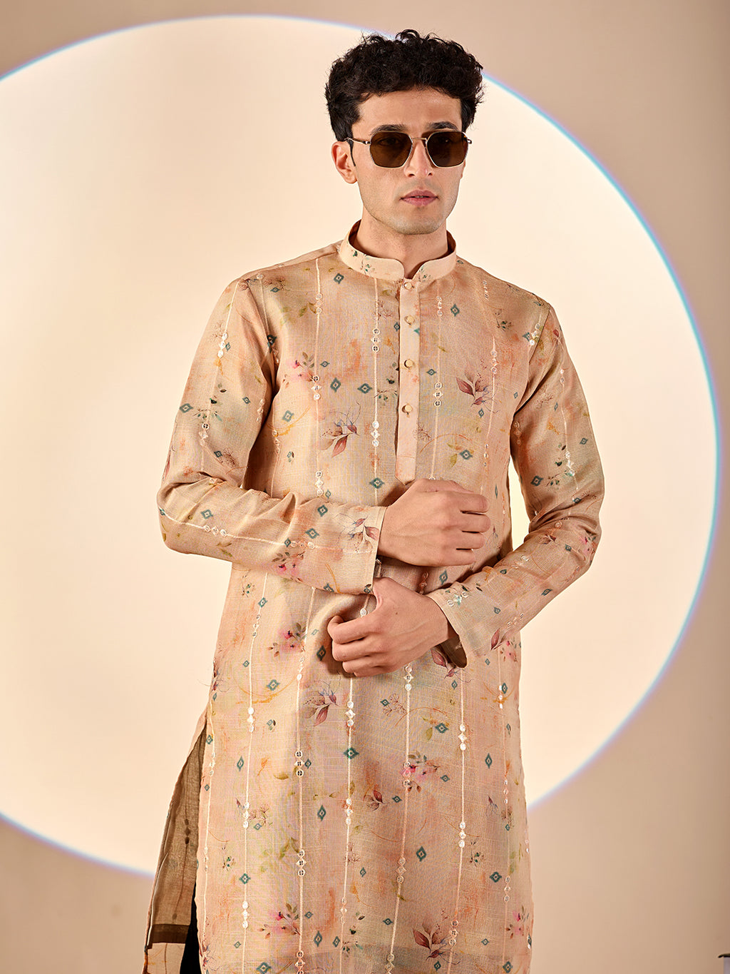 Taupe Floral Casual Kurta