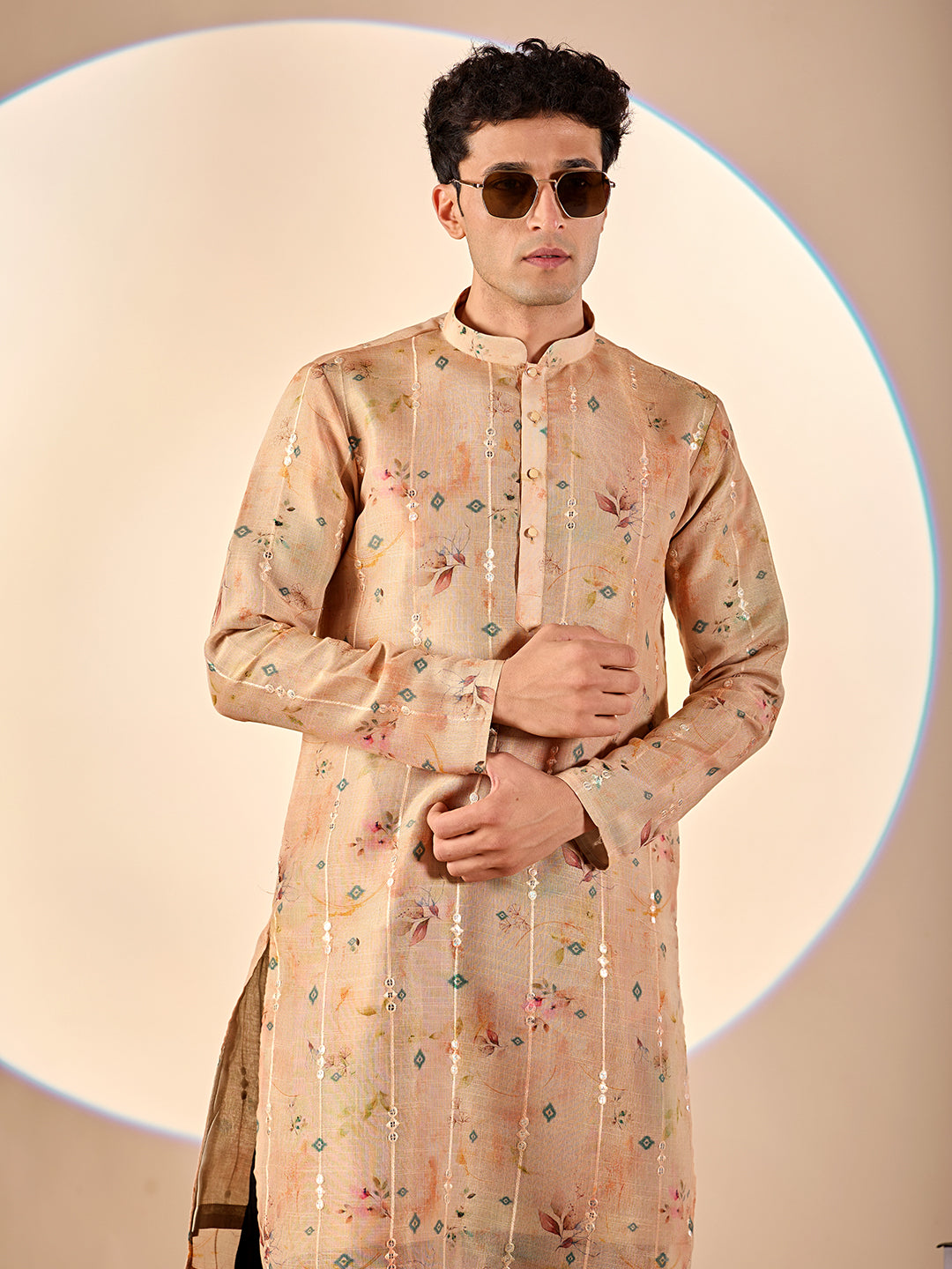 Taupe Floral Casual Kurta