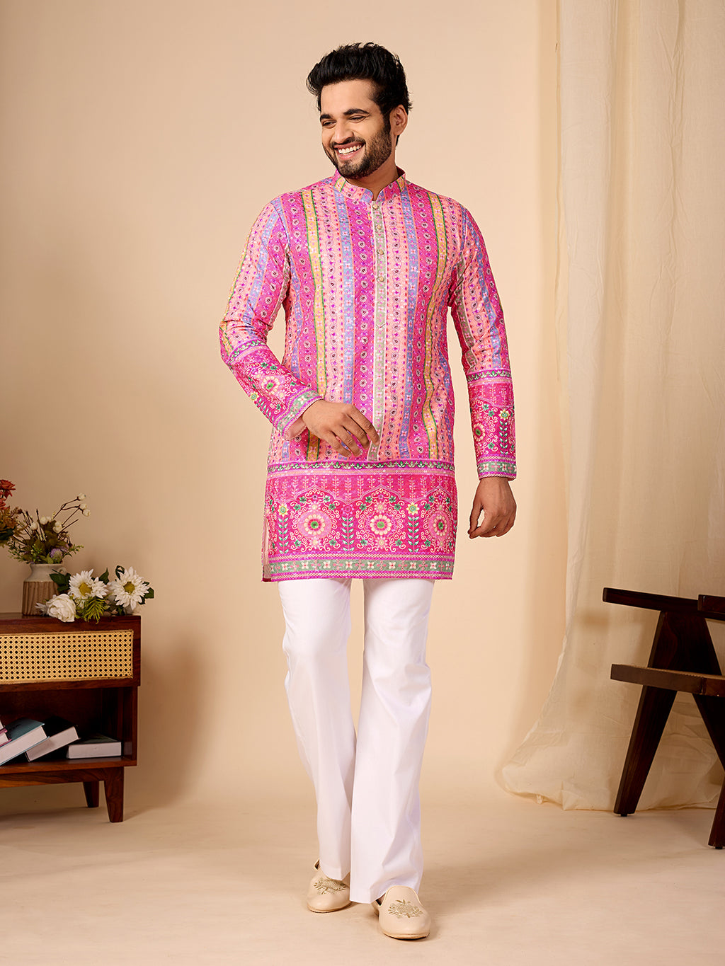 Rang Mahal Light Pink Printed Kurta Pant set.