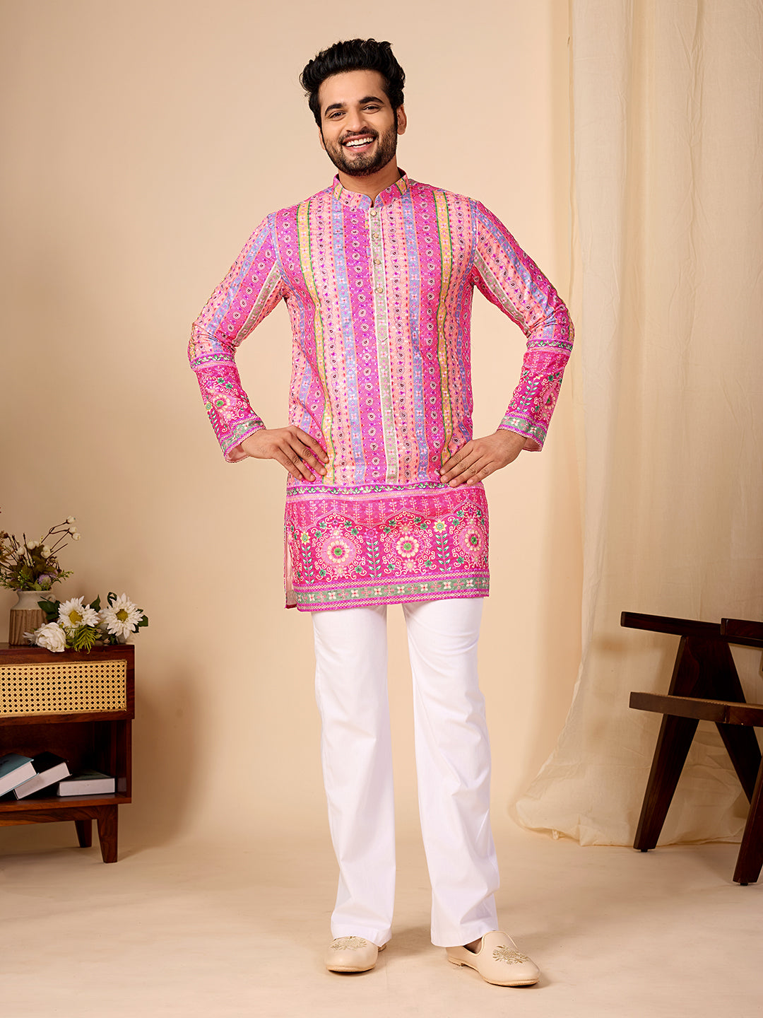 Rang Mahal Light Pink Printed Kurta Pant set.