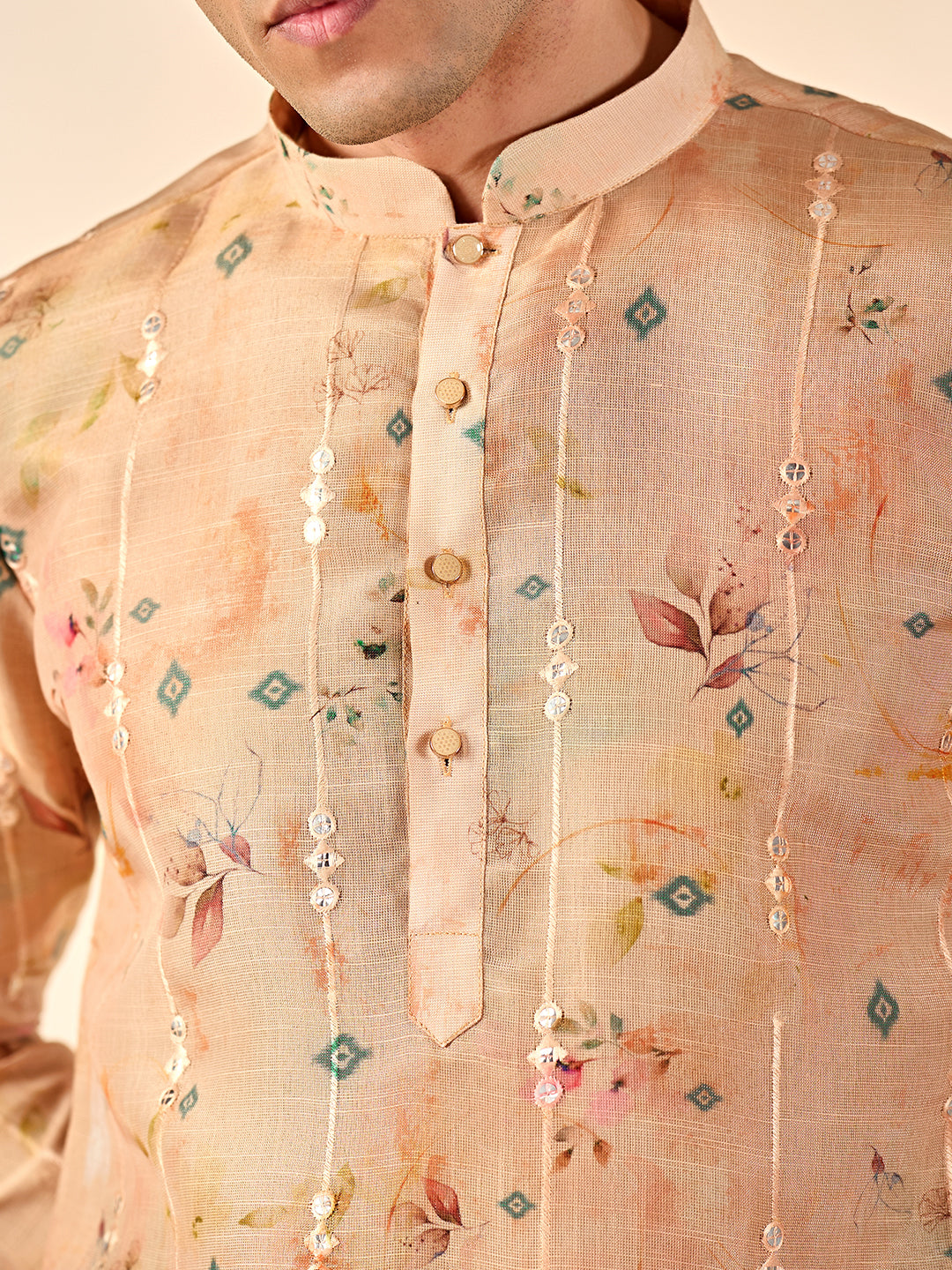 Taupe Floral Casual Kurta