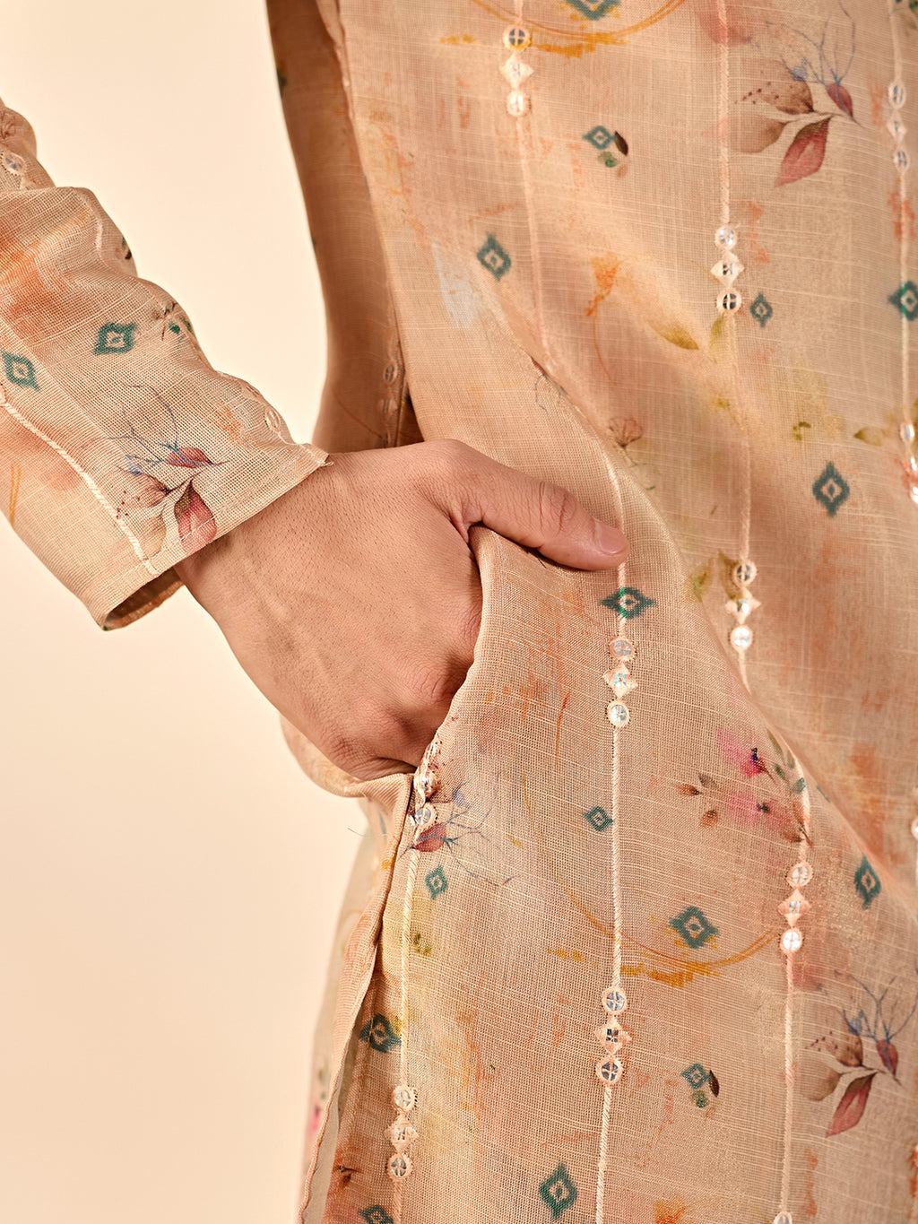 Taupe Floral Casual Kurta