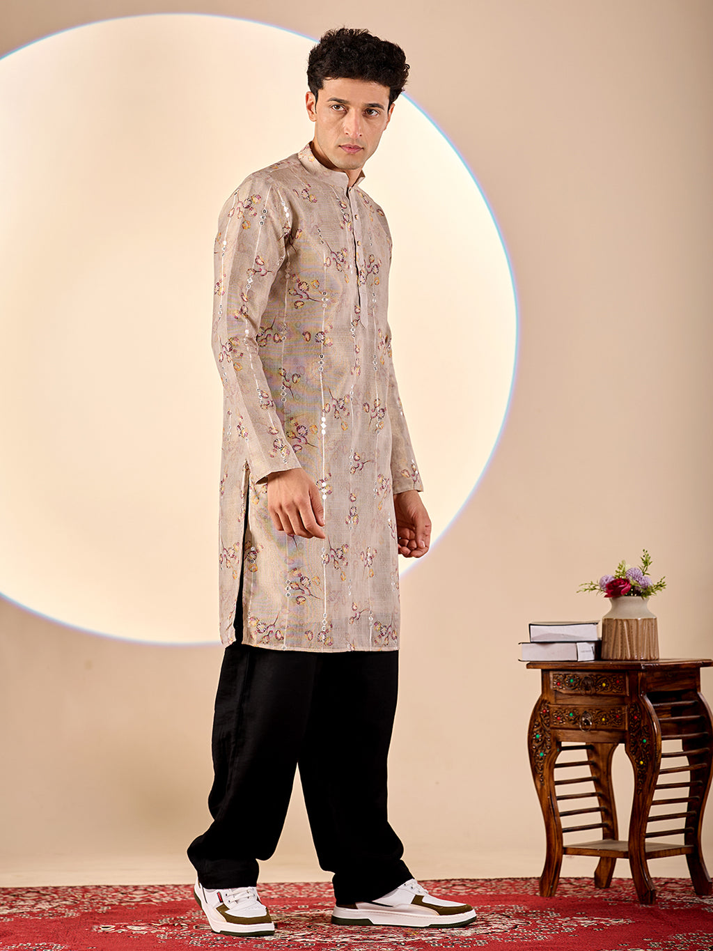Light Grey Floral Casual Kurta