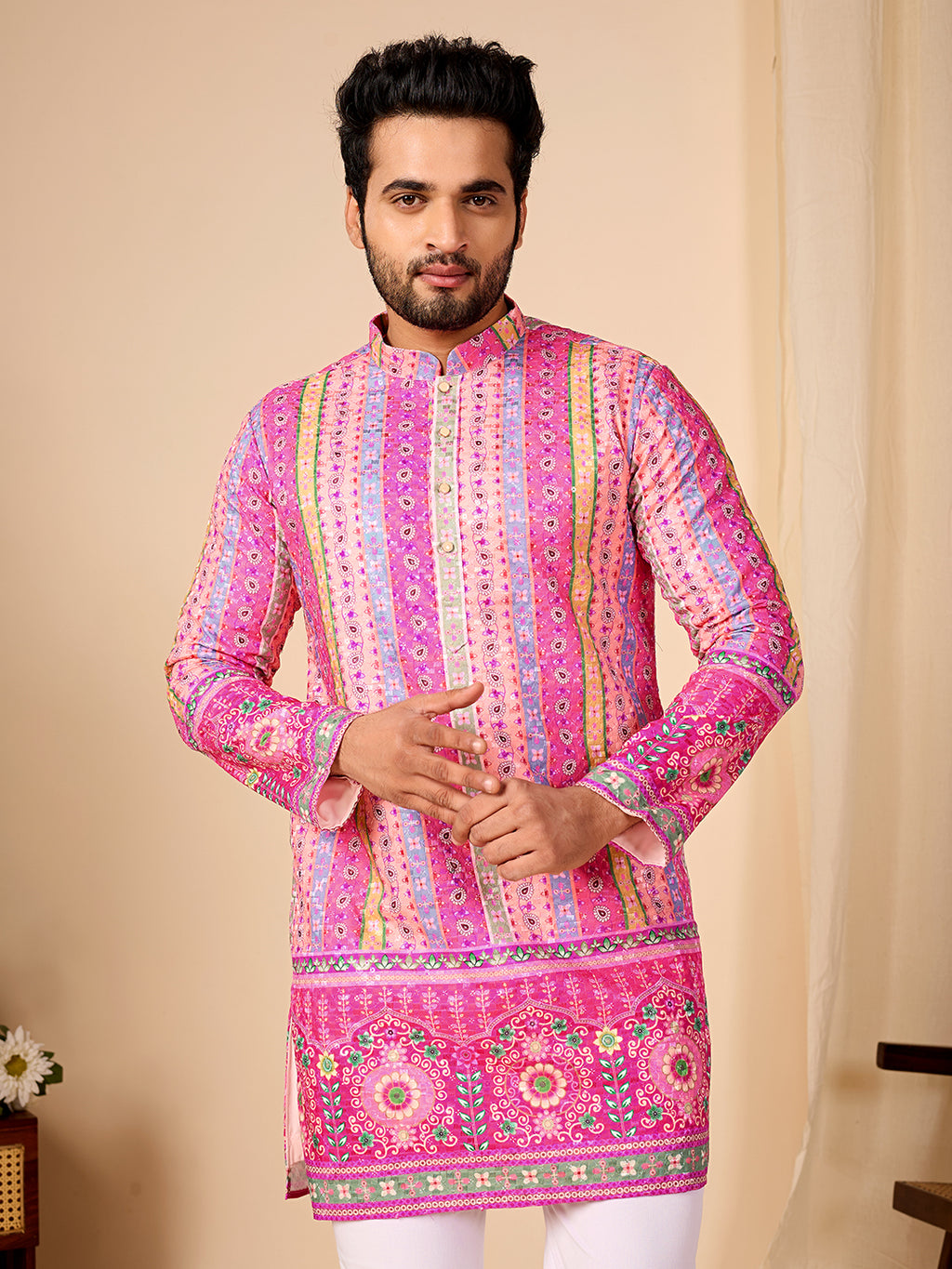 Rang Mahal Light Pink Printed Kurta Pant set.