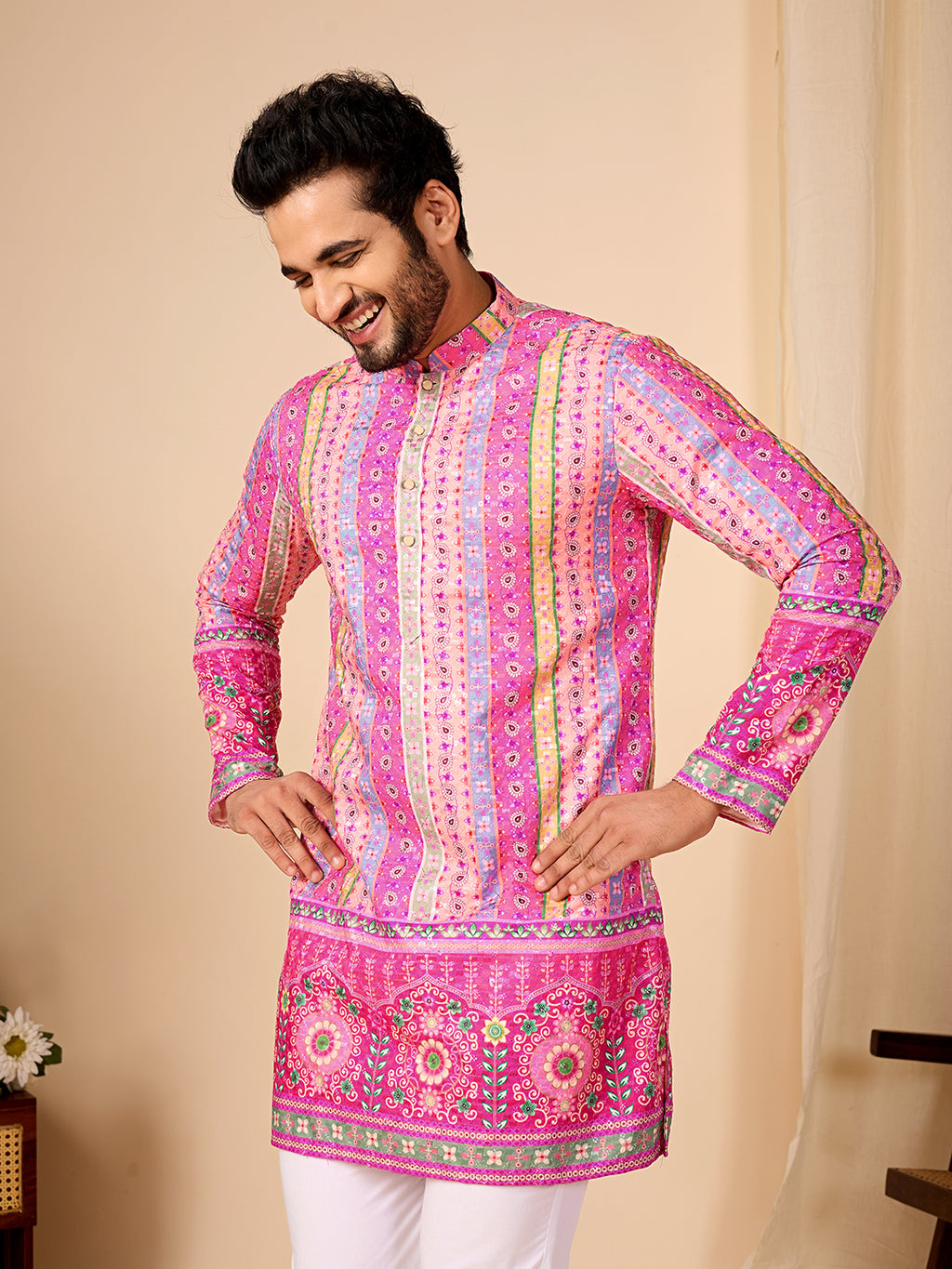 Rang Mahal Light Pink Printed Kurta Pant set.