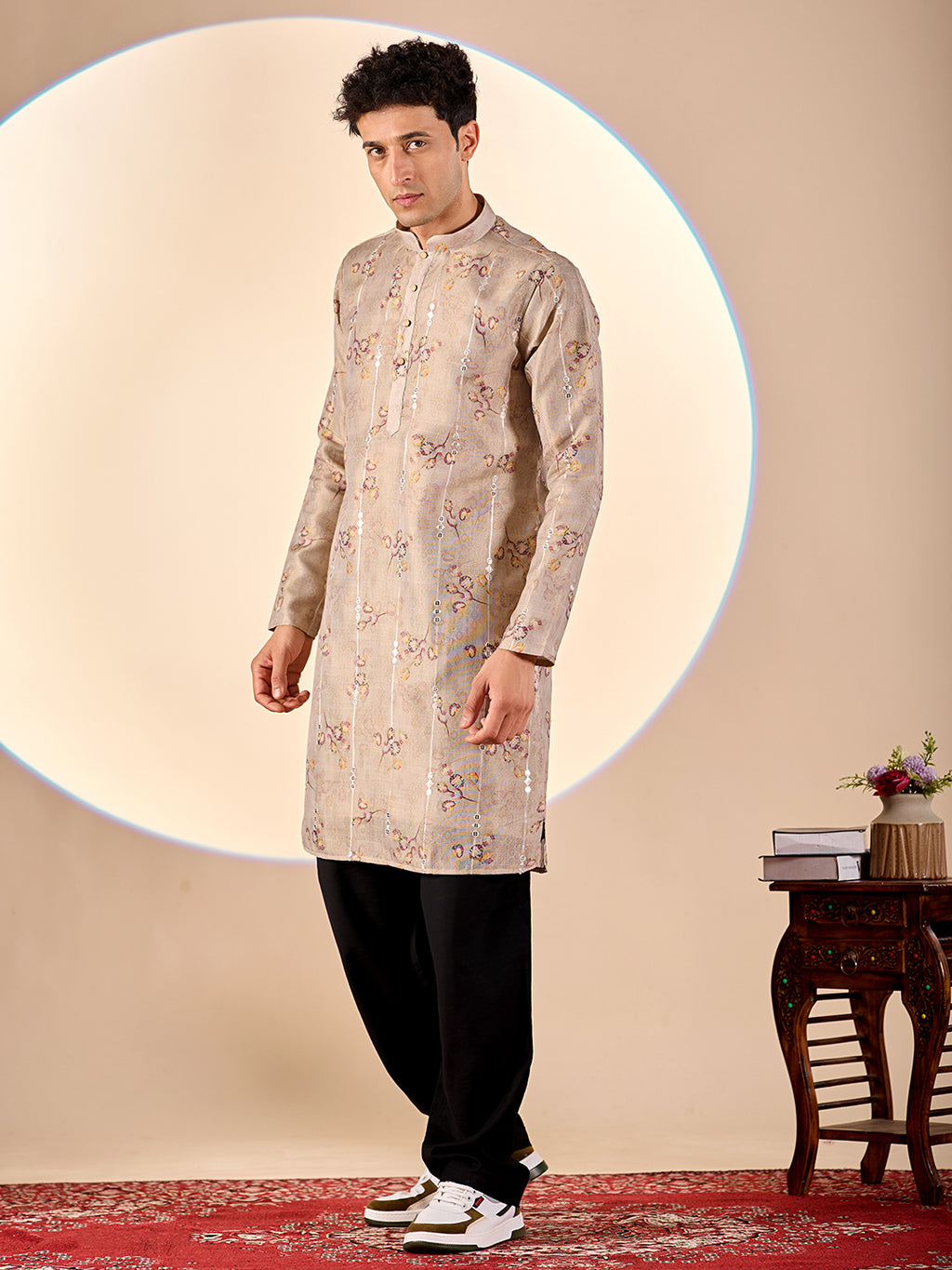 Light Grey Floral Casual Kurta