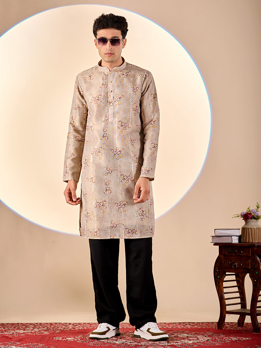 Light Grey Floral Casual Kurta