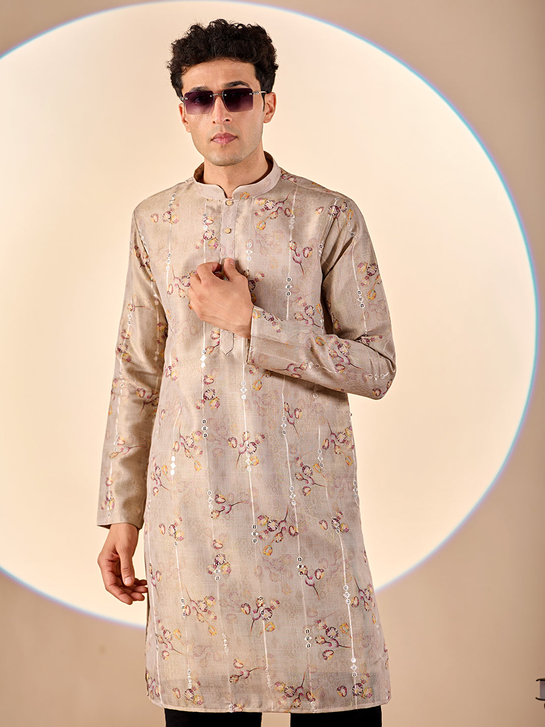 Light Grey Floral Casual Kurta