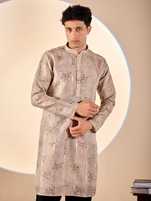 Light Grey Floral Casual Kurta