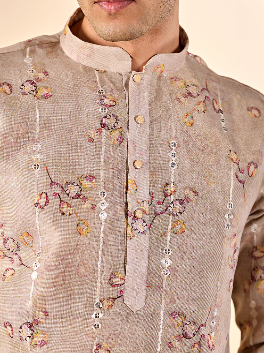 Light Grey Floral Casual Kurta