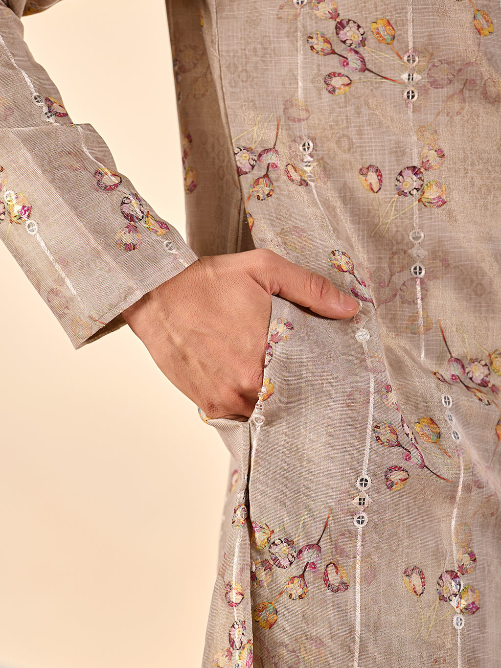 Light Grey Floral Casual Kurta